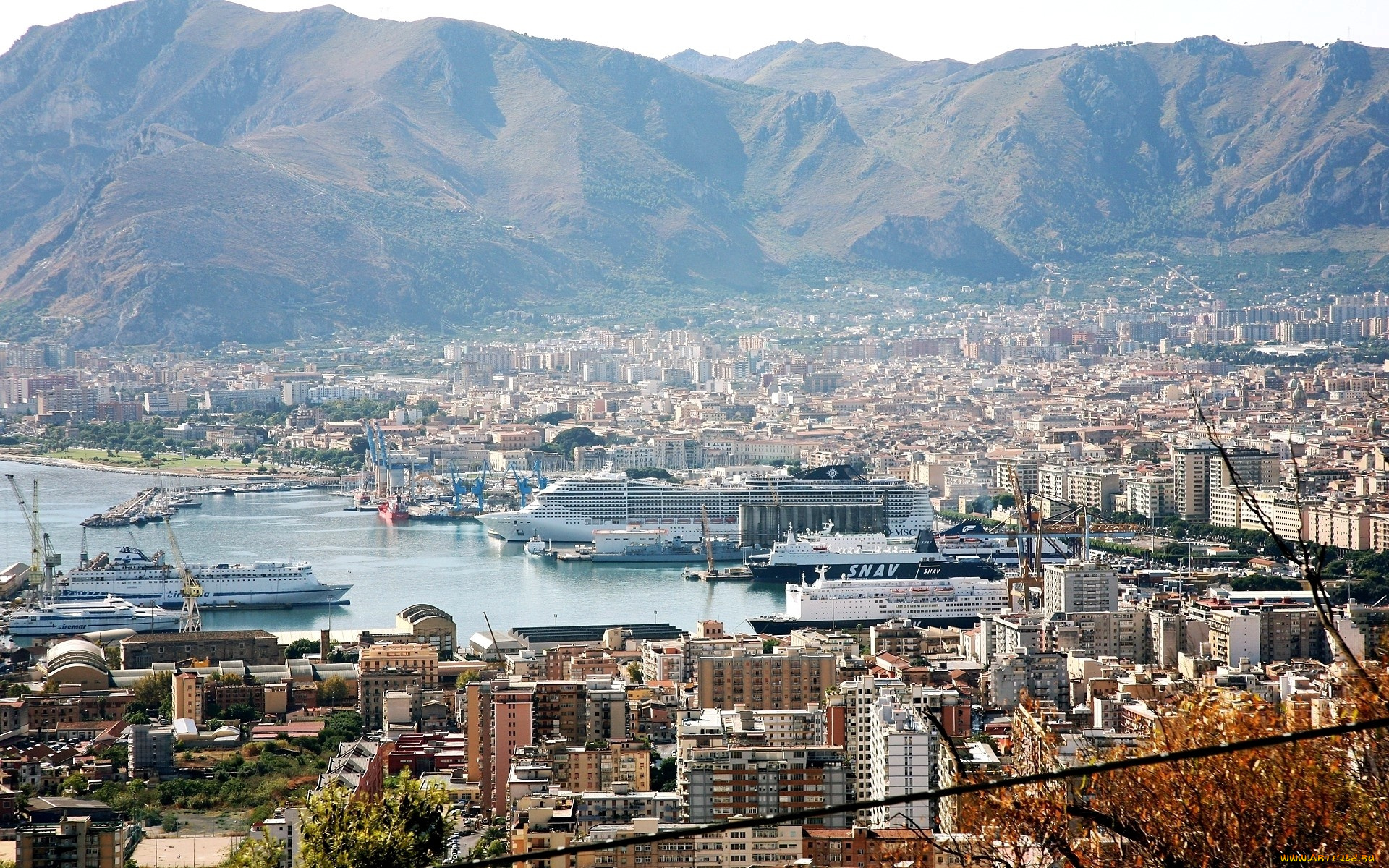 палермо, италия, корабли, порты, причалы, лайнеры, город, бухта