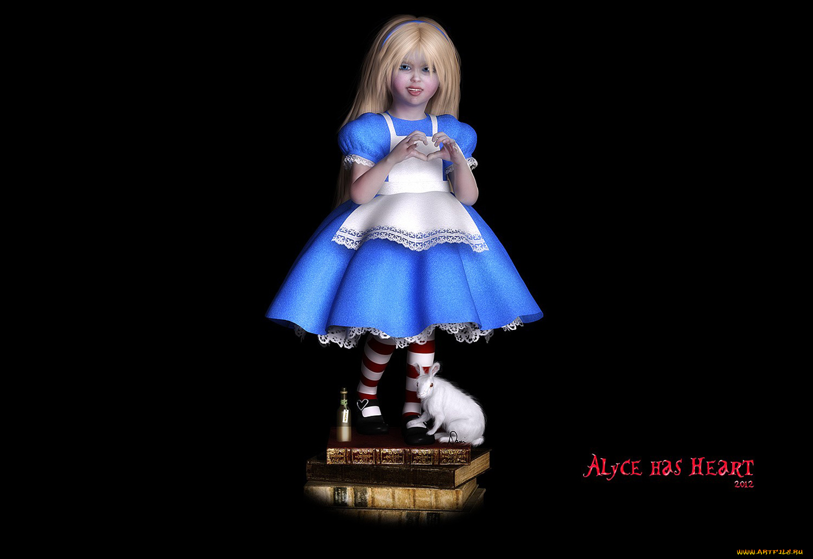 3д, графика, people, люди, книги, кролик, девушка