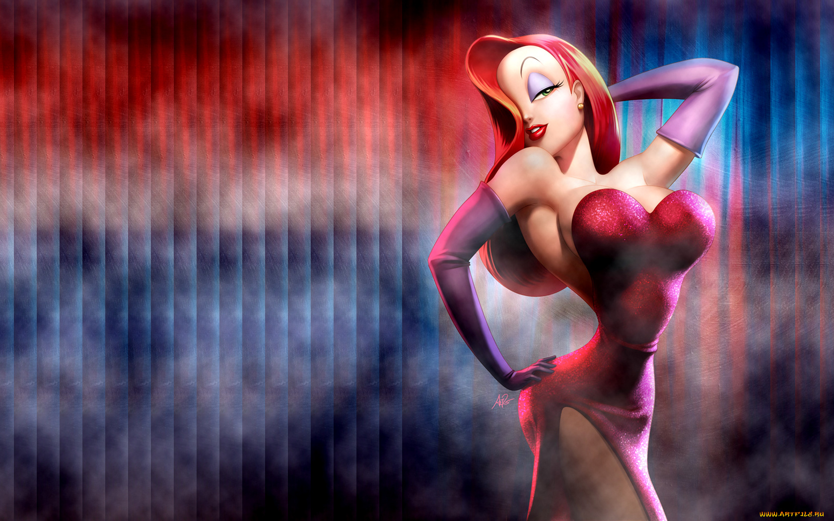 девушка, мультфильмы, unknown, разное, красное, платье, красные, волосы