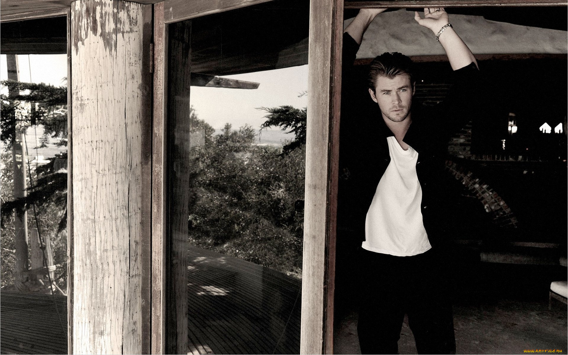 мужчины, chris, hemsworth, черно-белое, фото