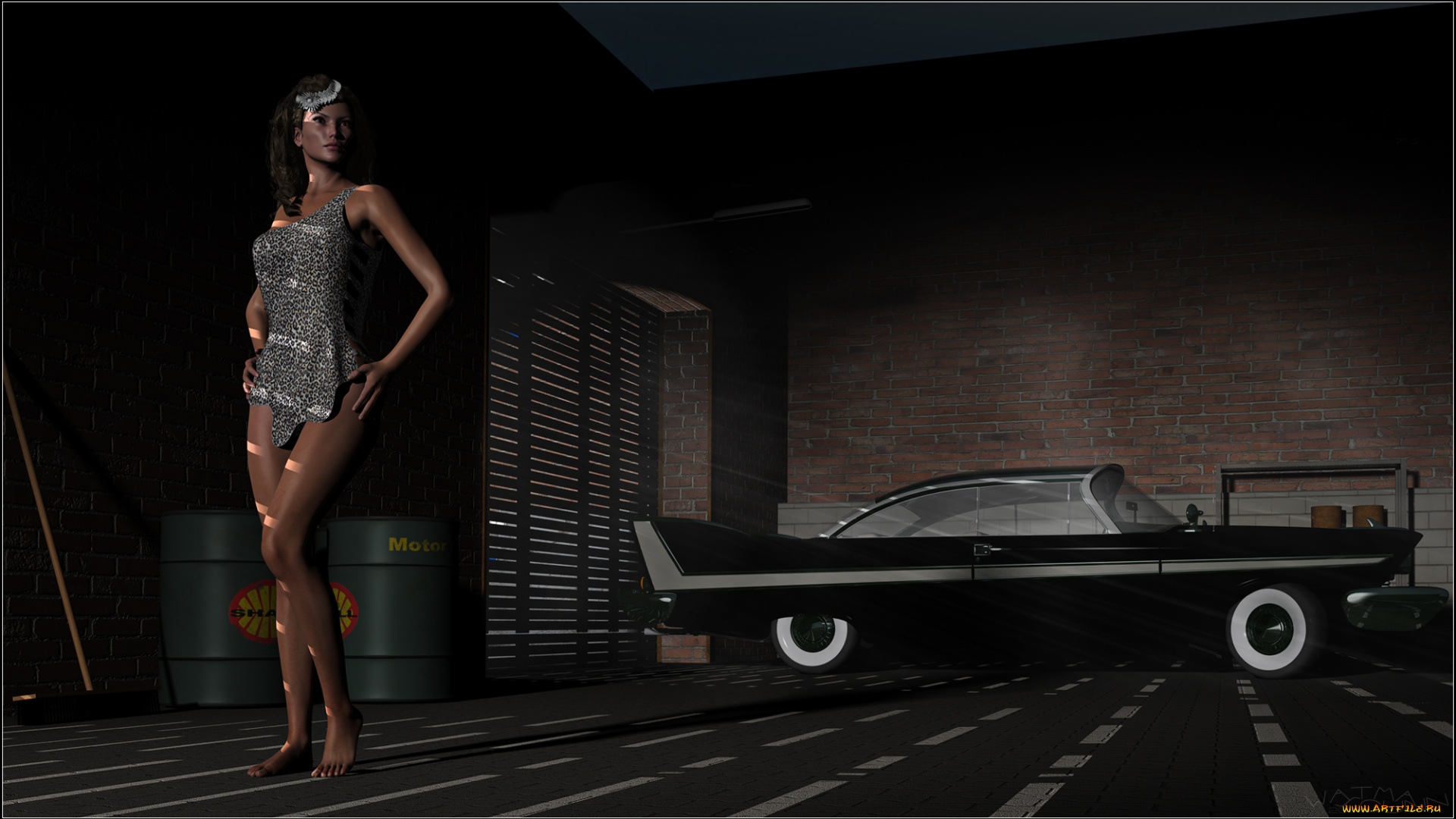 автомобили, 3d, car&girl, девушка, взгляд, фон, автомобиль