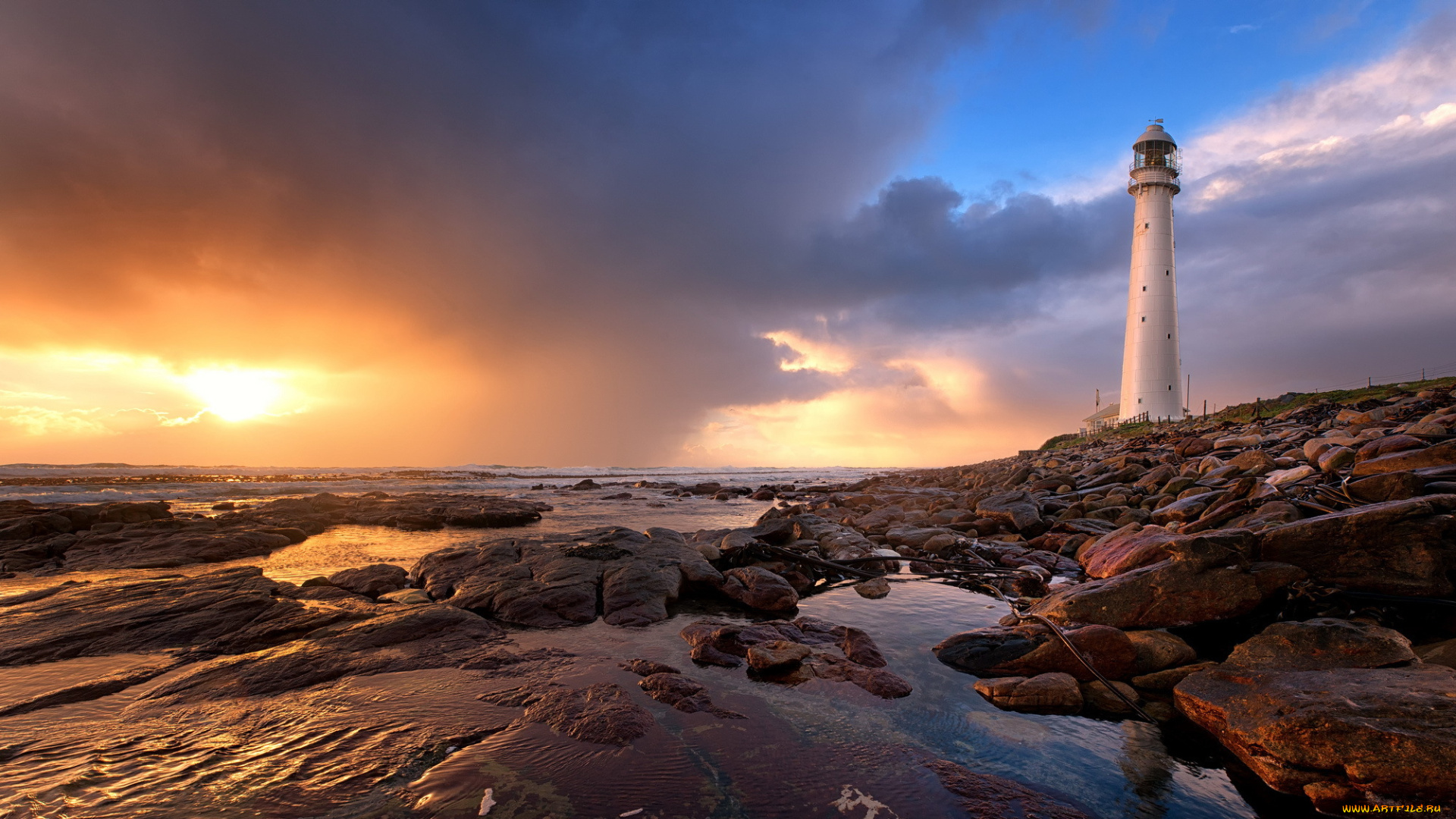 природа, маяки, закат, море