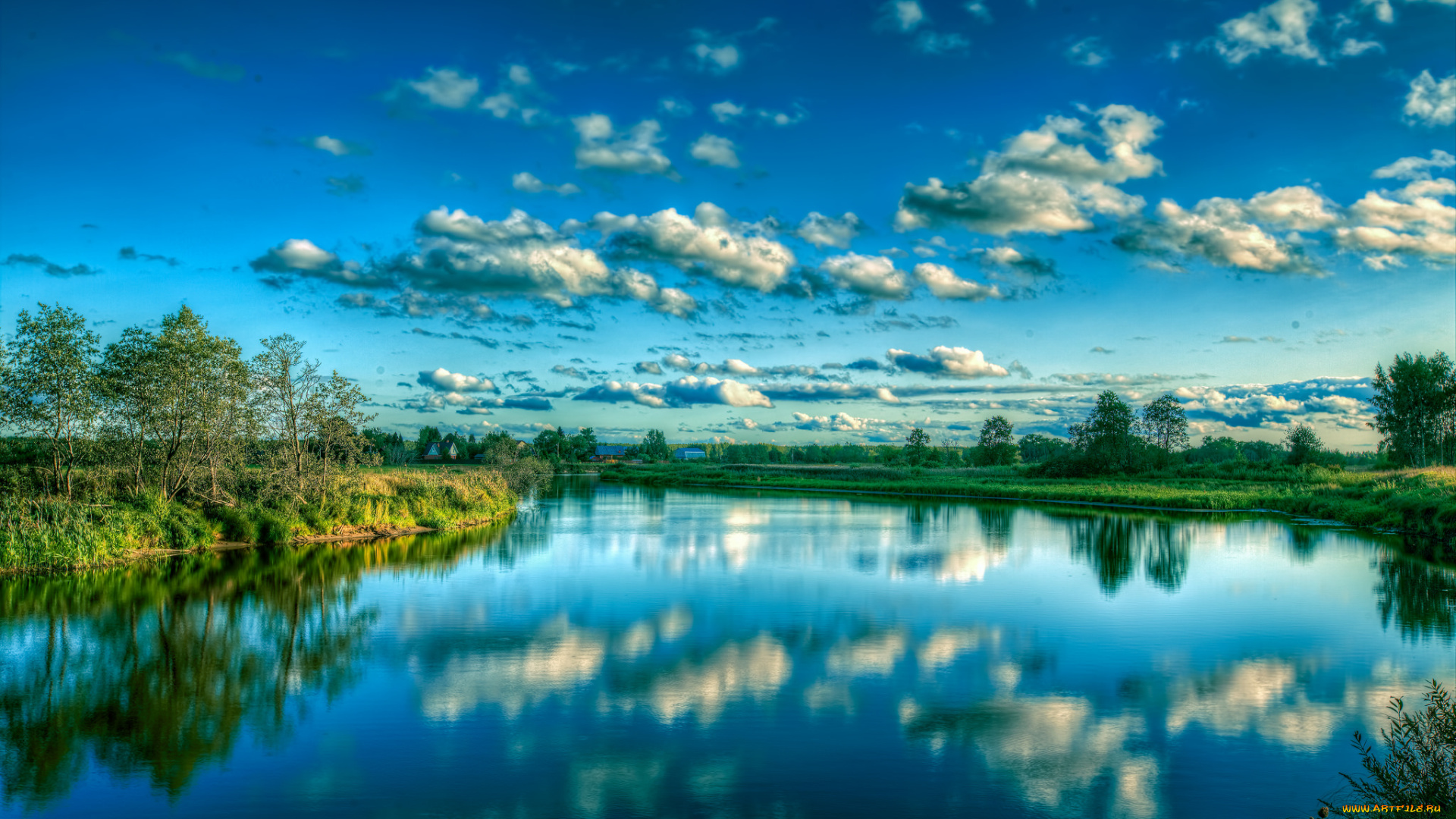 природа, реки, озера, река, деревья, облака