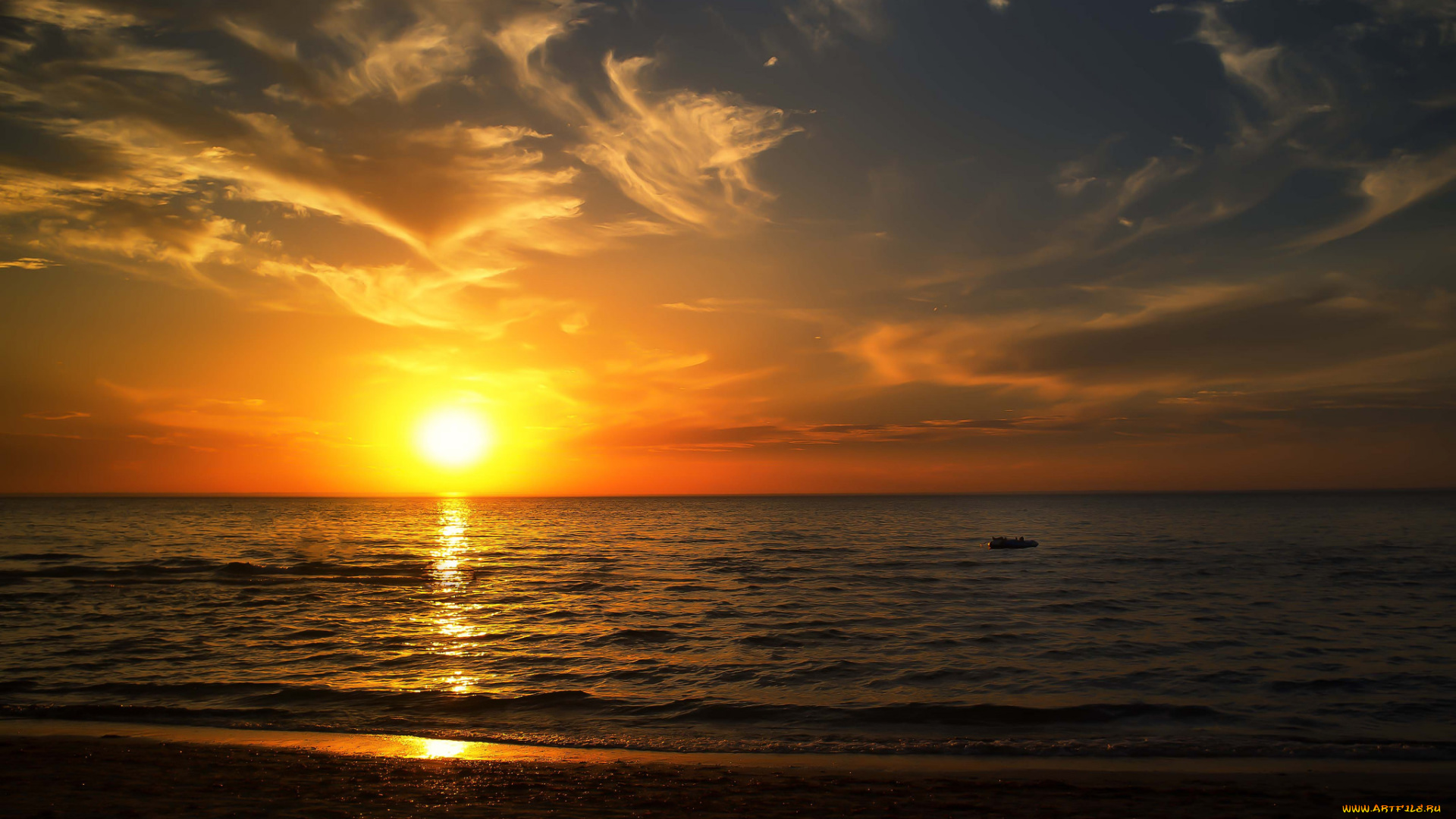 природа, восходы, закаты, облака, солнце, горизонт, океан