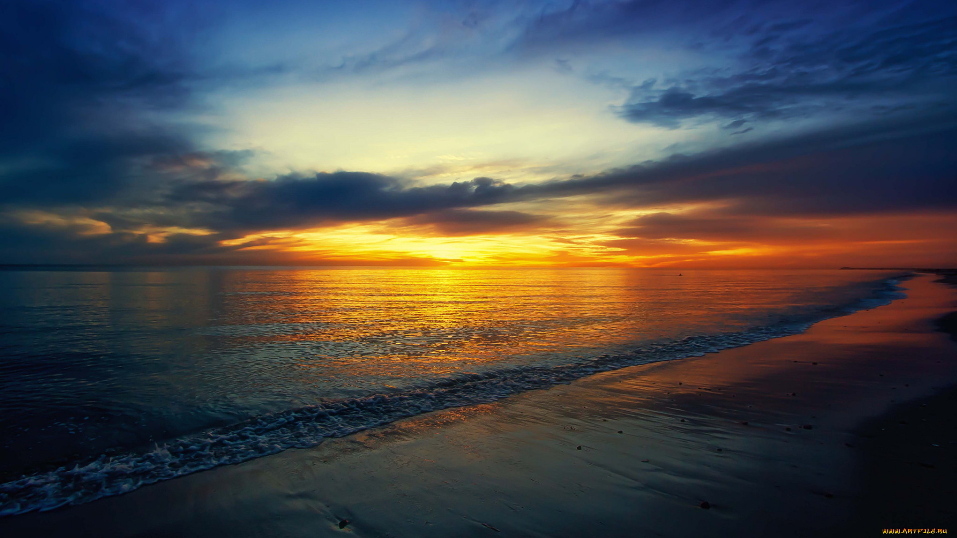 природа, восходы, закаты, океан, облака, солнце, горизонт