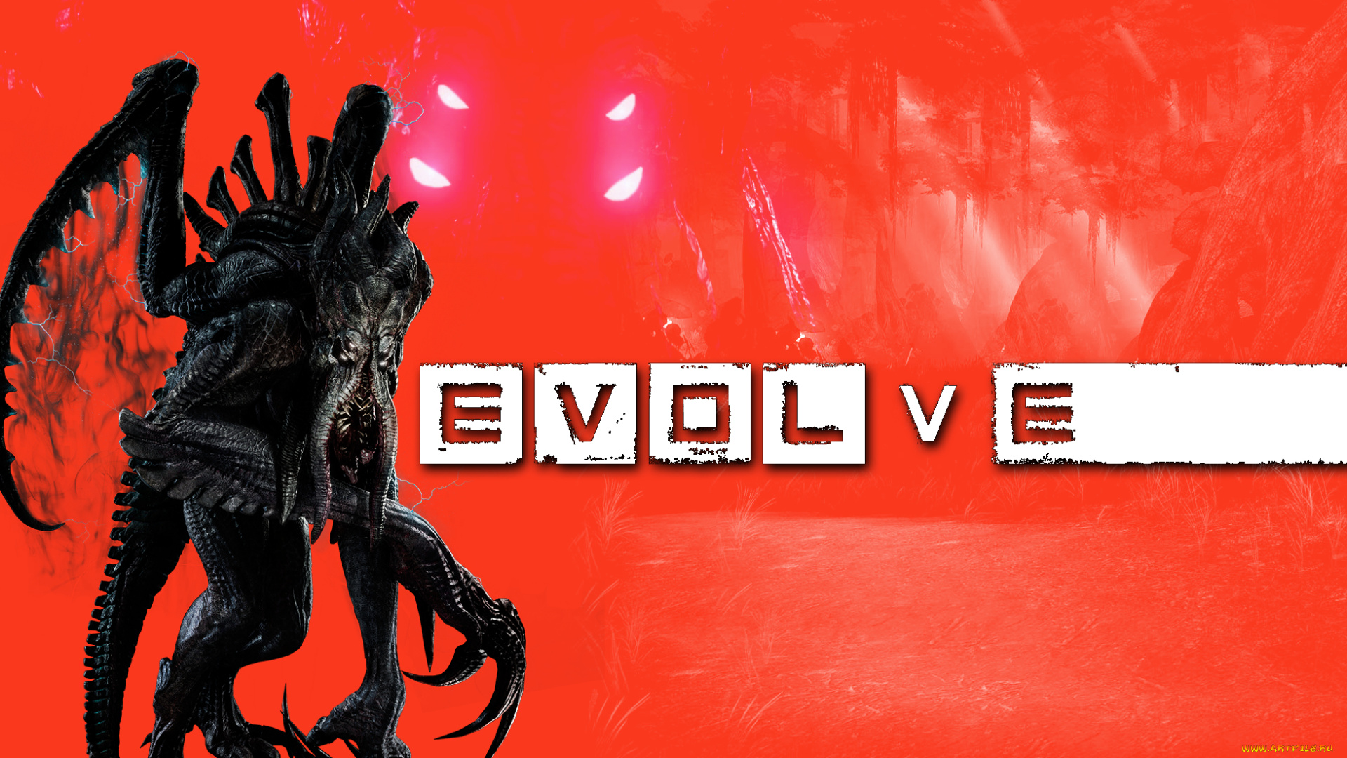 видео, игры, evolve, kraken, turtle, rock, studios, красный, фон, monster