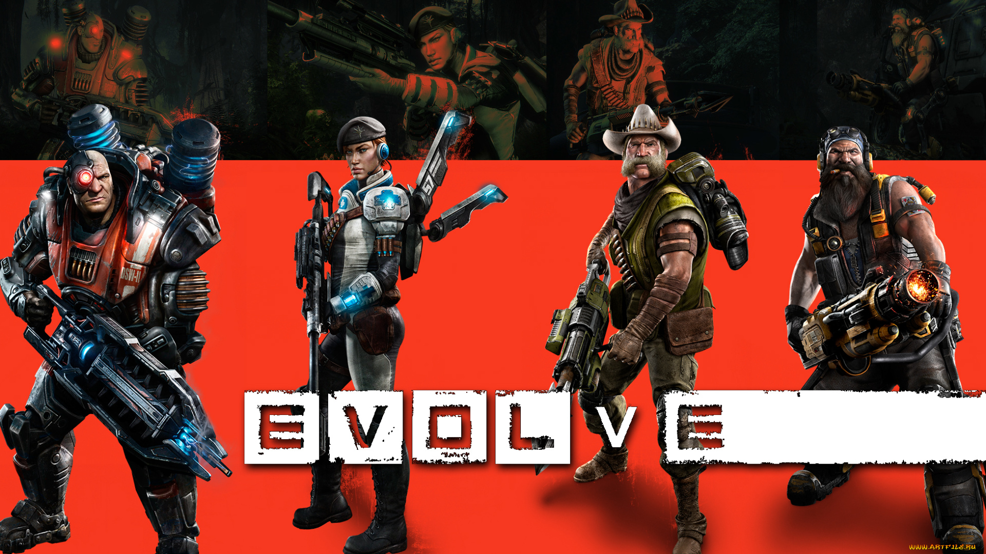 видео, игры, evolve, sniper, support, medic, val, hank, assault, valerie, wolski, markov, trapper, griffin, hallsey, hunter