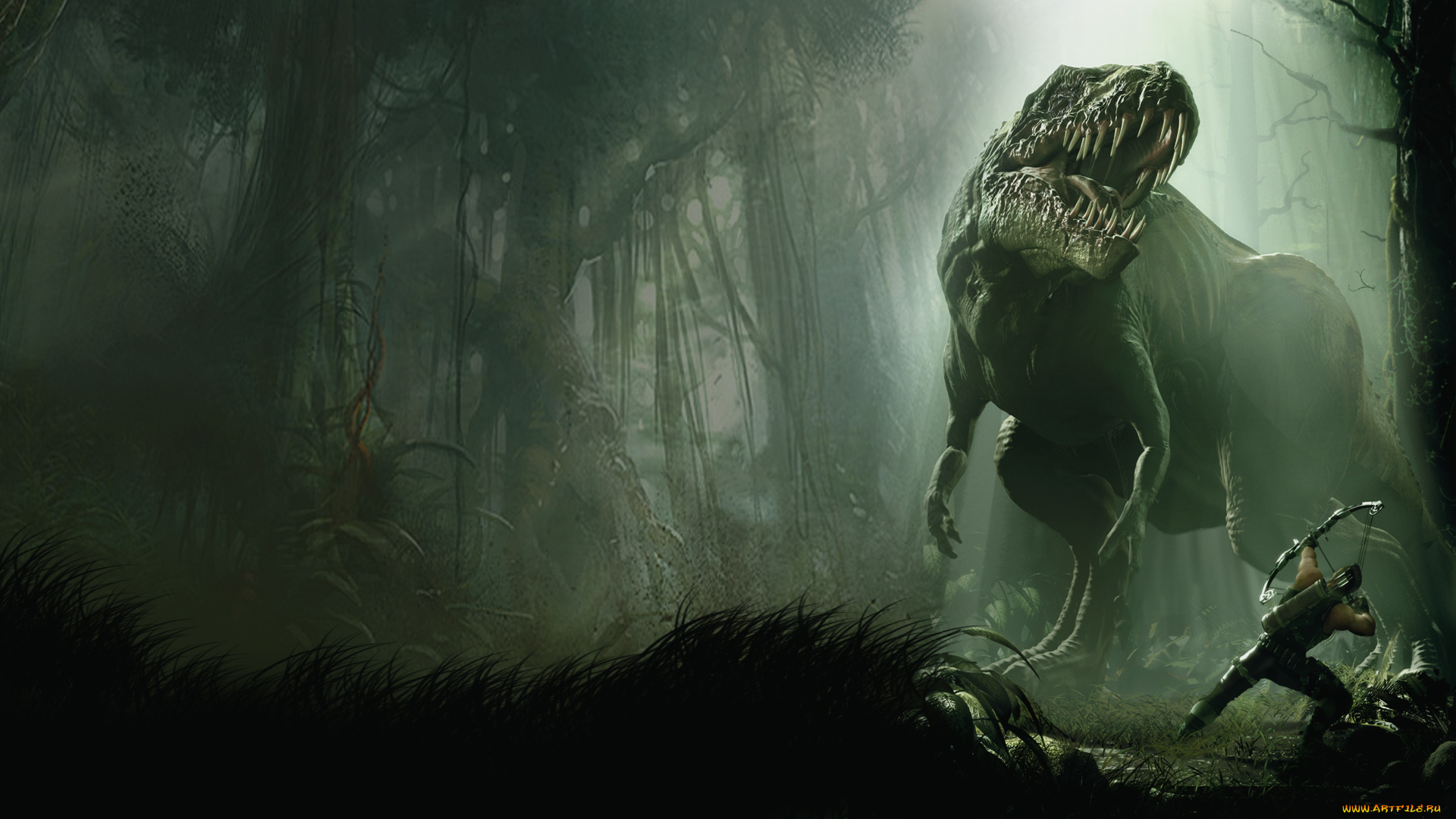 видео, игры, turok, арт, игра, человек, лук, стрелы, динозавр