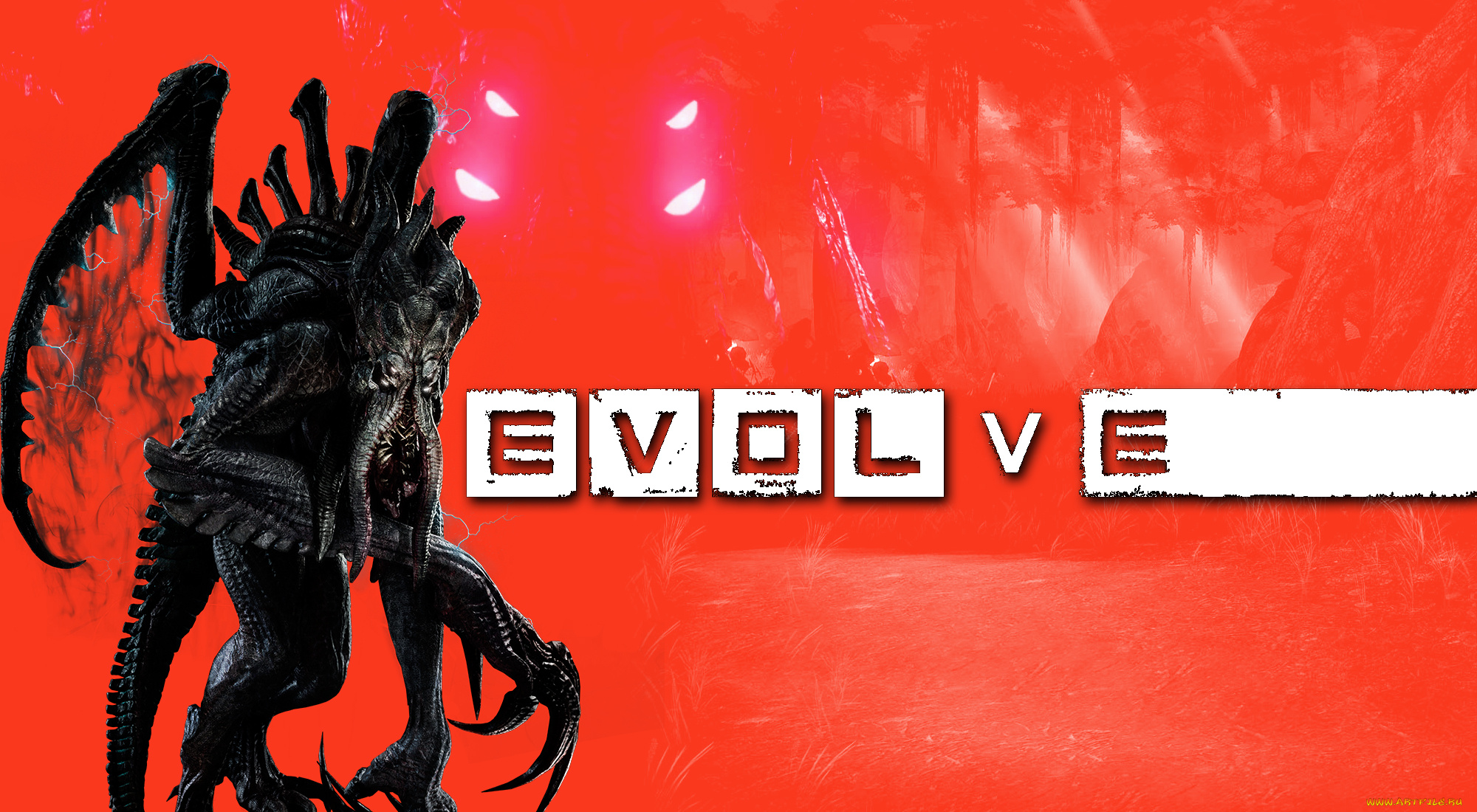 видео, игры, evolve, kraken, turtle, rock, studios, красный, фон, monster