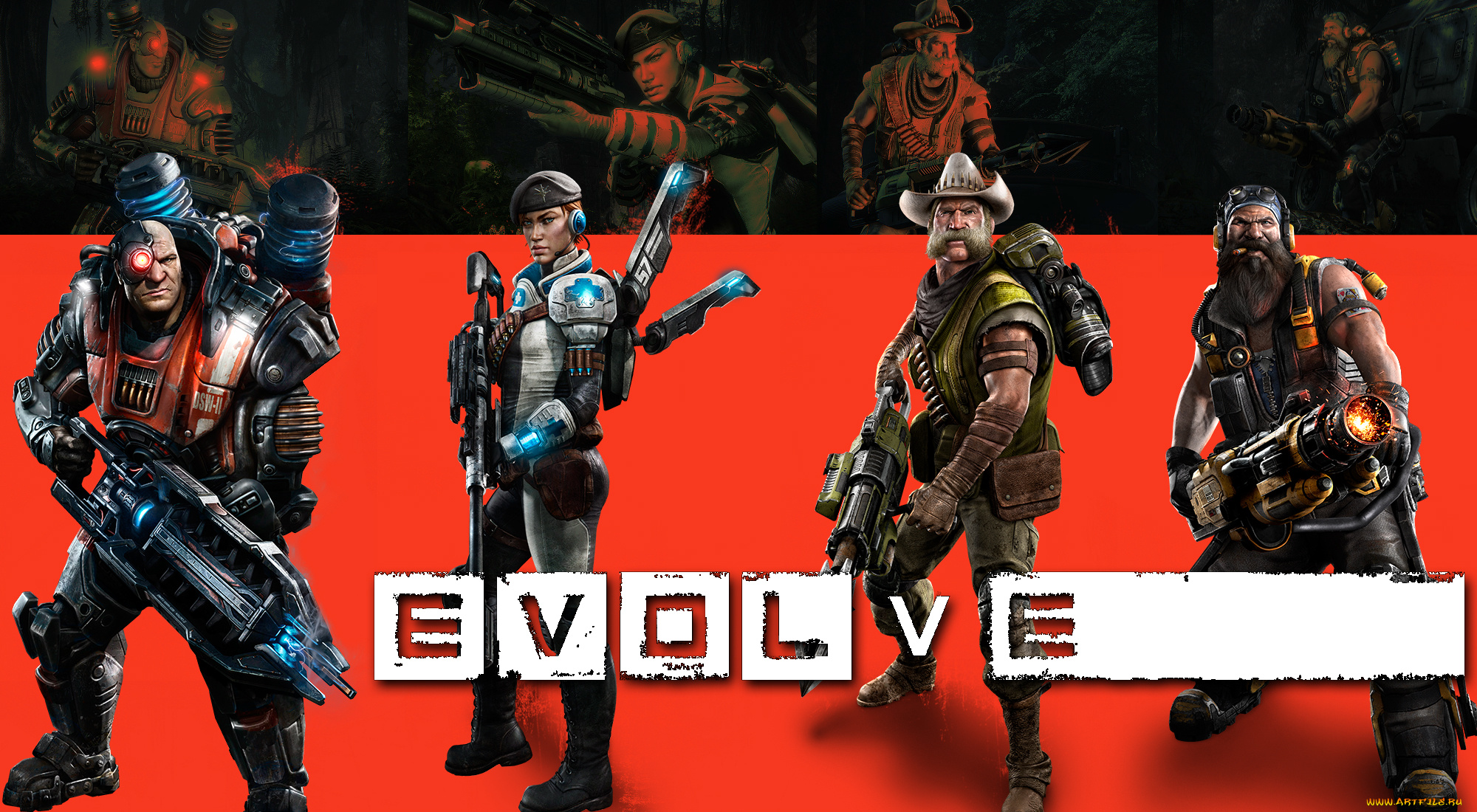 видео, игры, evolve, sniper, support, medic, val, hank, assault, valerie, wolski, markov, trapper, griffin, hallsey, hunter