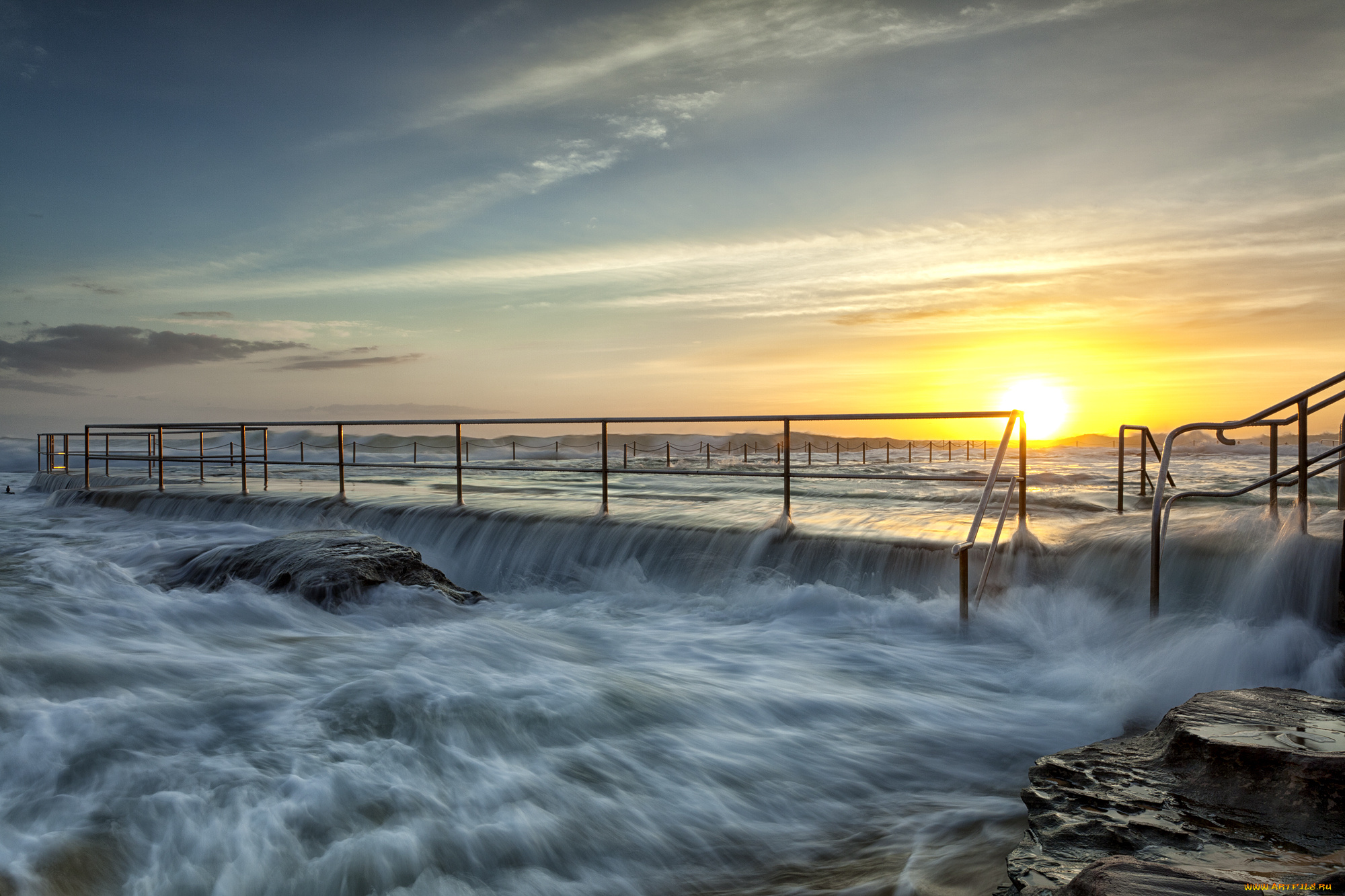 природа, восходы, закаты, океан, прибой, солнце