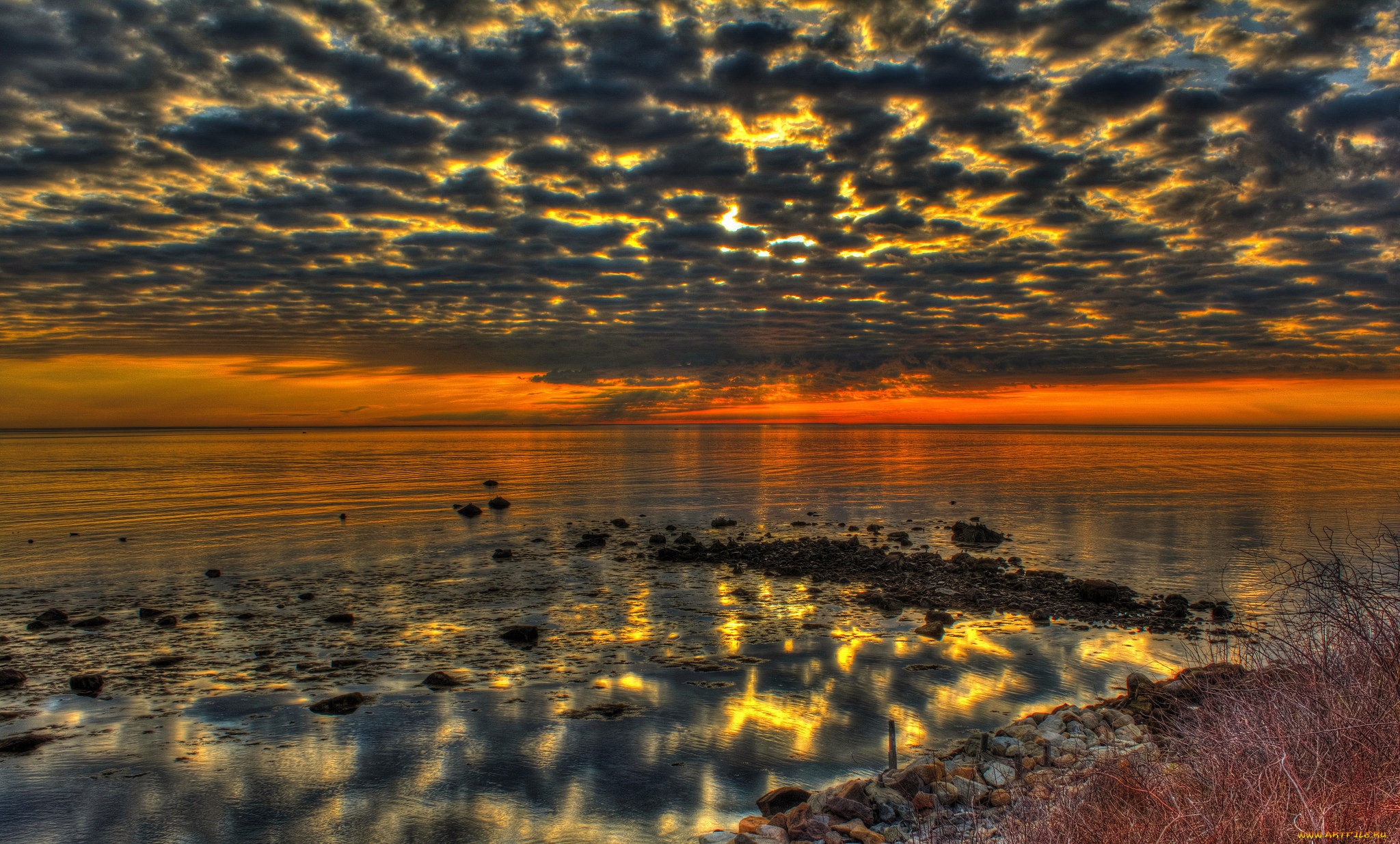 природа, моря, океаны, океан, тучи, зарево