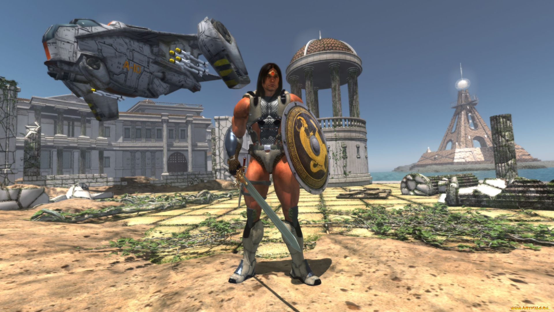 3д, графика, фантазия, , fantasy, фон, оружие, мужчина, взгляд