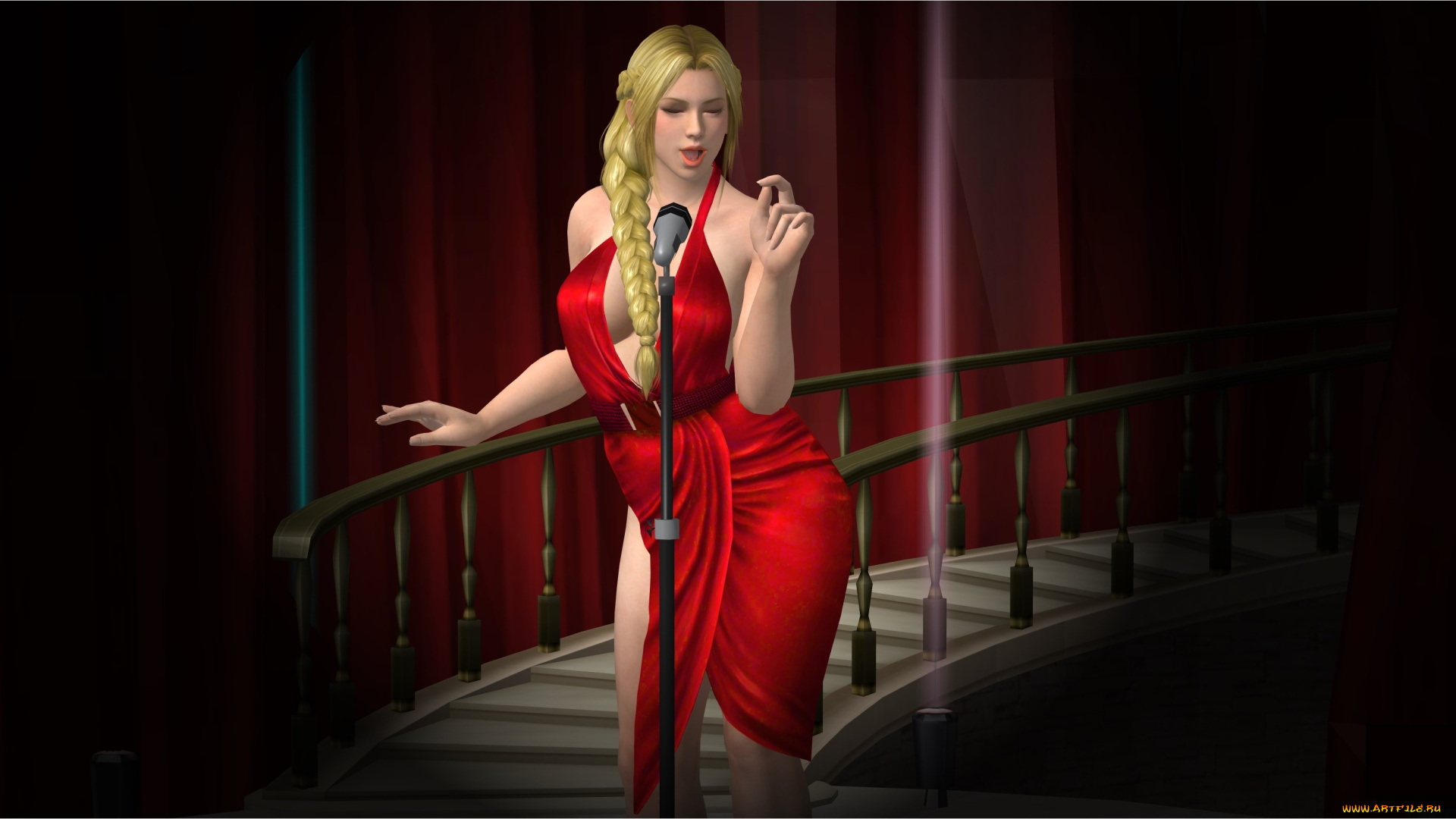 3д, графика, люди, , people, девушка, взгляд, фон, платье, микрофон