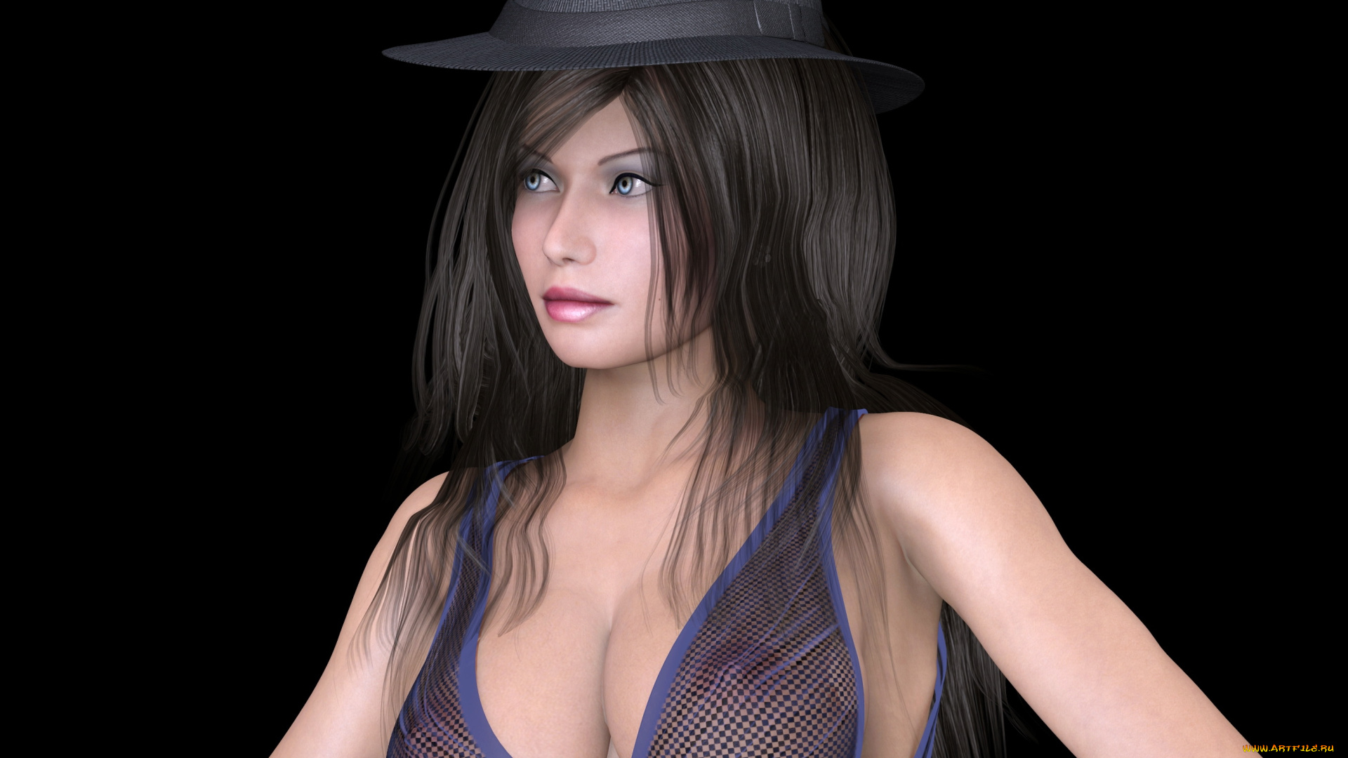 3д, графика, люди, , people, шляпа, фон, взгляд, девушка