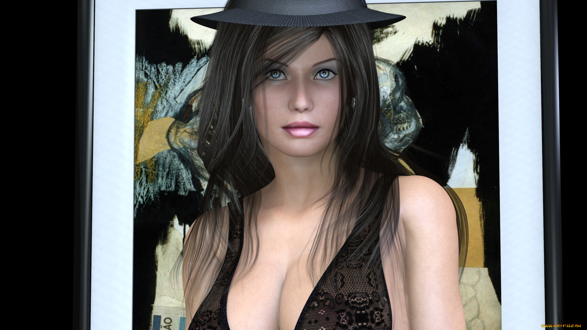 3д, графика, люди, , people, шляпа, фон, взгляд, девушка