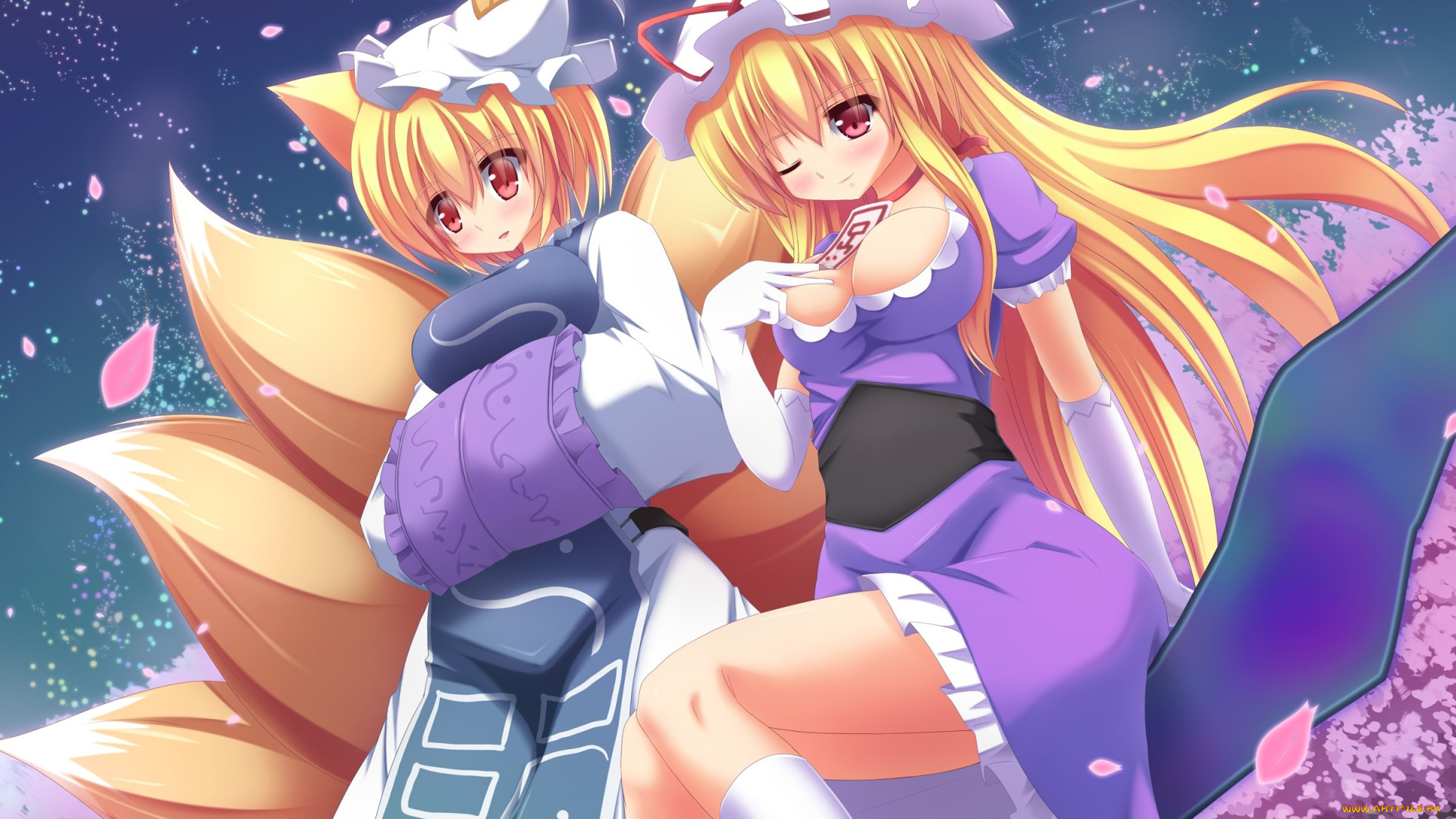 аниме, touhou, девушки, взгляд, фон