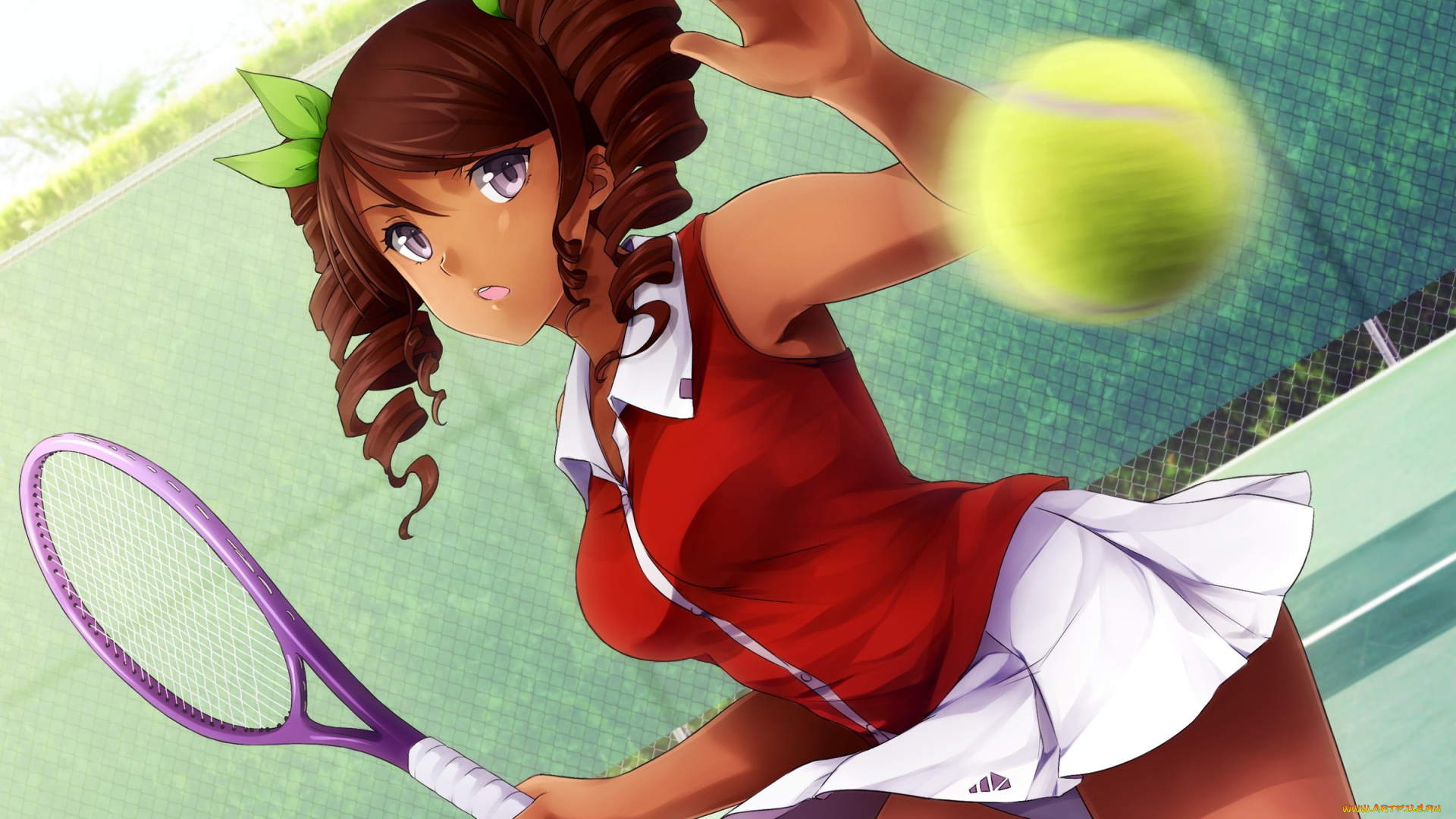 аниме, unknown, , другое, ракетка, девушка, мяч, фон, взгляд