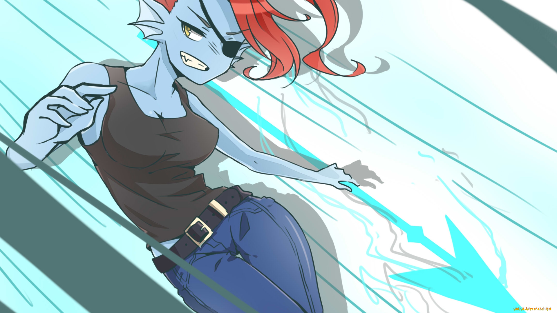 аниме, животные, , существа, девушка, арт, undyne, undertale
