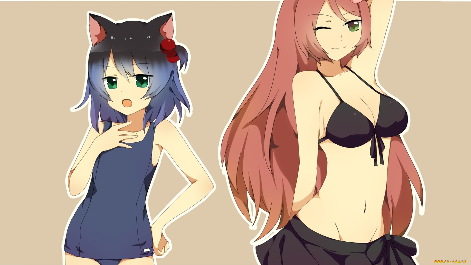 аниме, животные, , существа, взгляд, девушки, фон