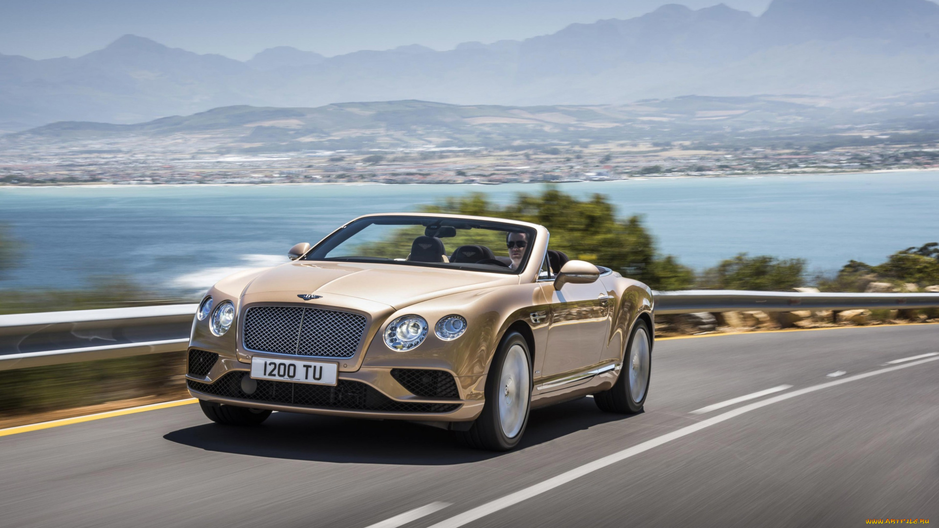 автомобили, bentley, побережье, дорога, convertible, continental, gt, 2016, машина, автомобиль