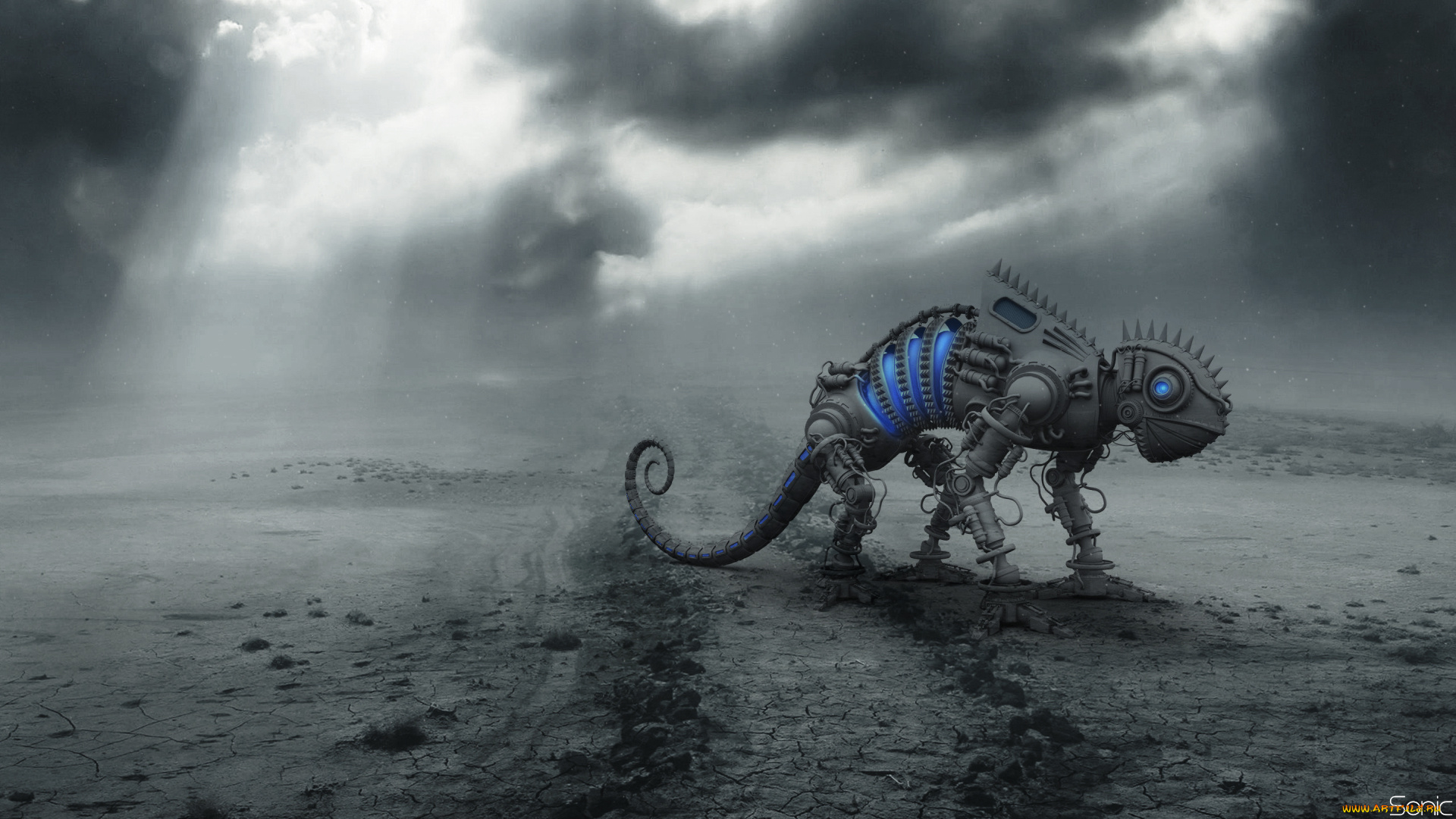 фэнтези, роботы, , киборги, , механизмы, пустошь, лучи, ящер, механизм