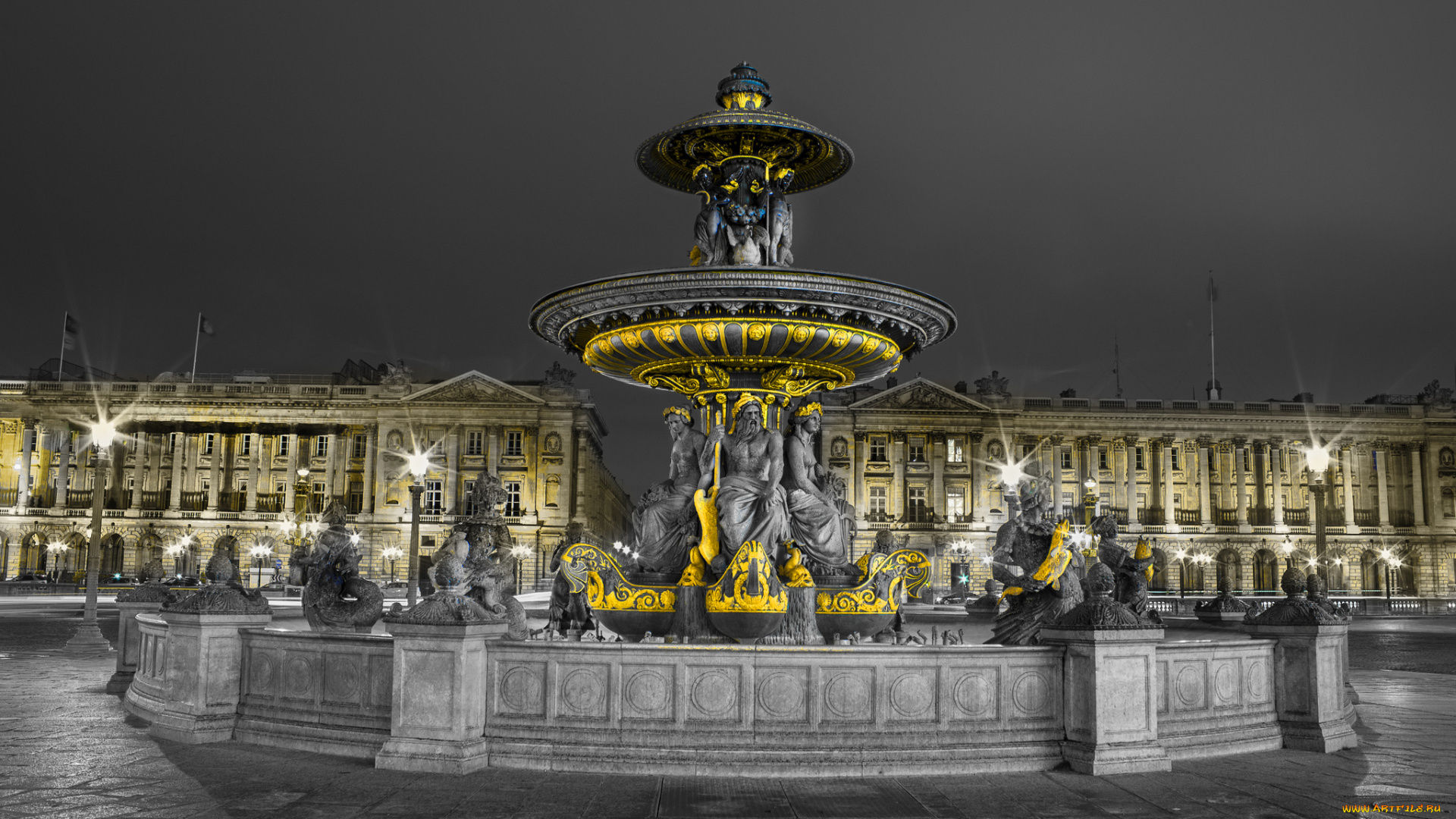 города, париж, , франция, фонтан, площадь, музей