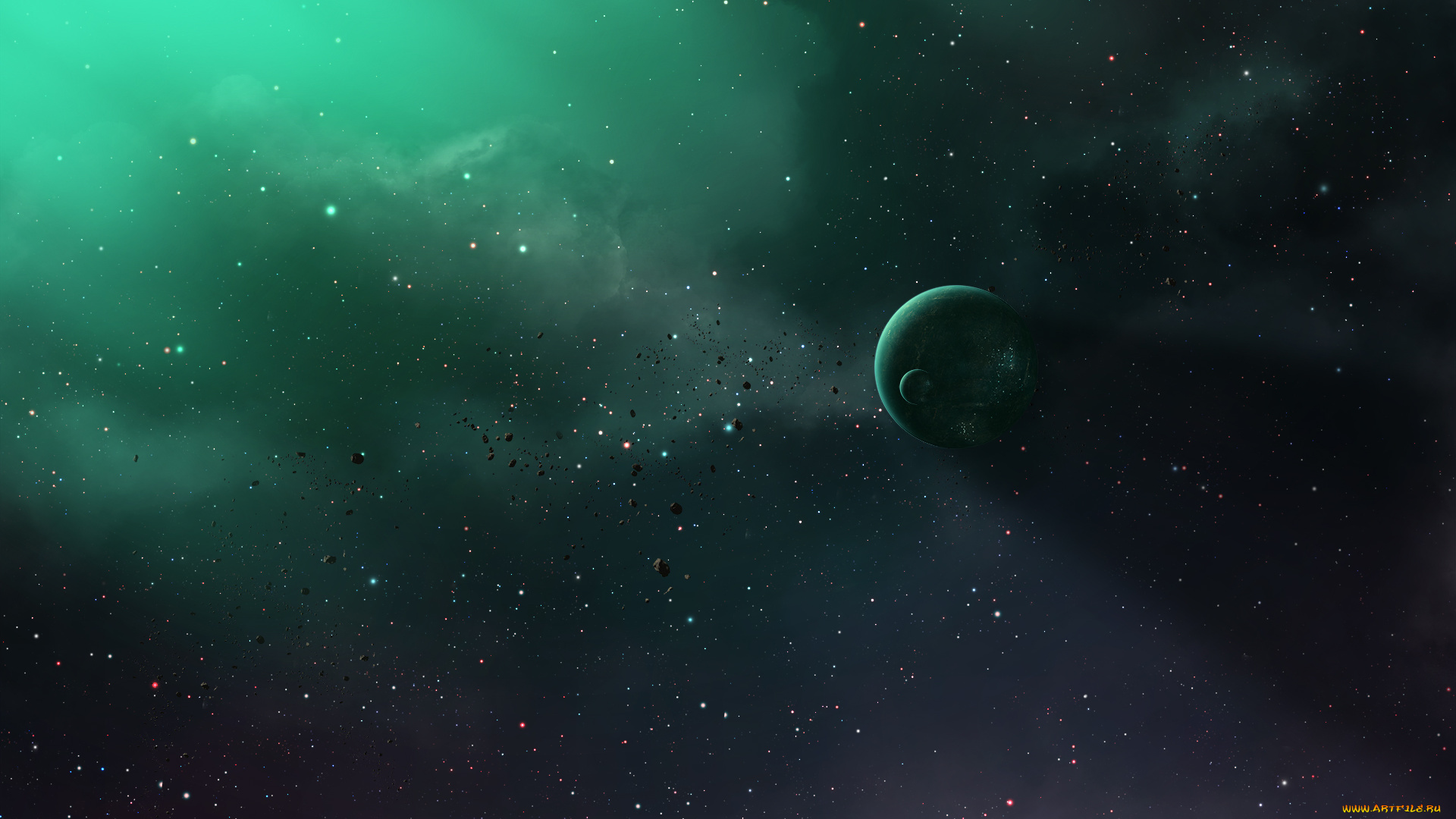 космос, арт, астероиды, галактика, звезды, вселенная, планеты