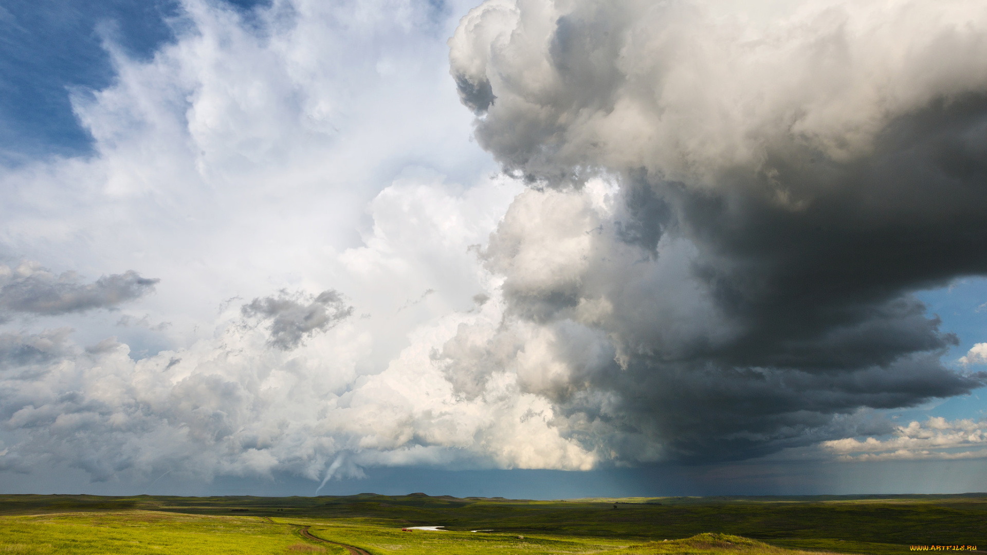 природа, дороги, тучи, облака, поле, дорога