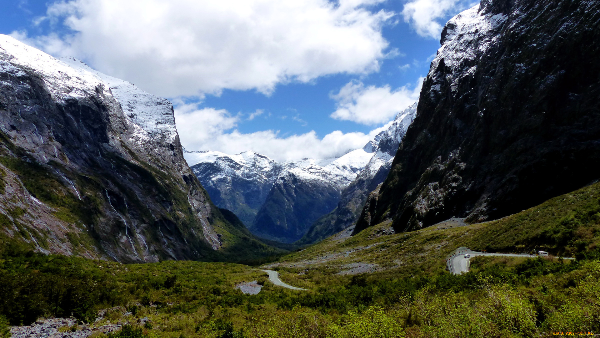 природа, горы, трава, облака, новая, зеландия