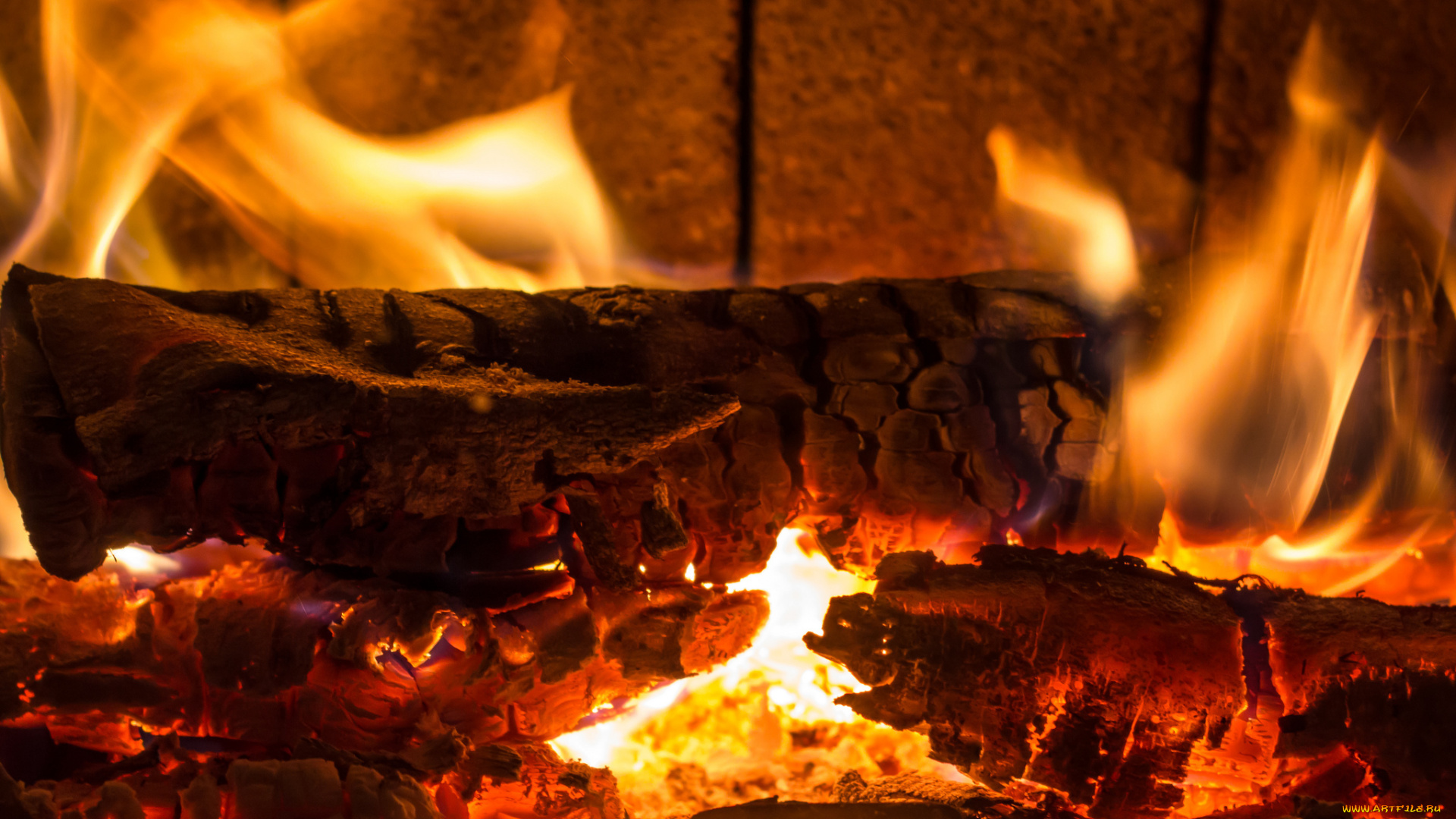 природа, огонь, камин, дрова, пламя, жар