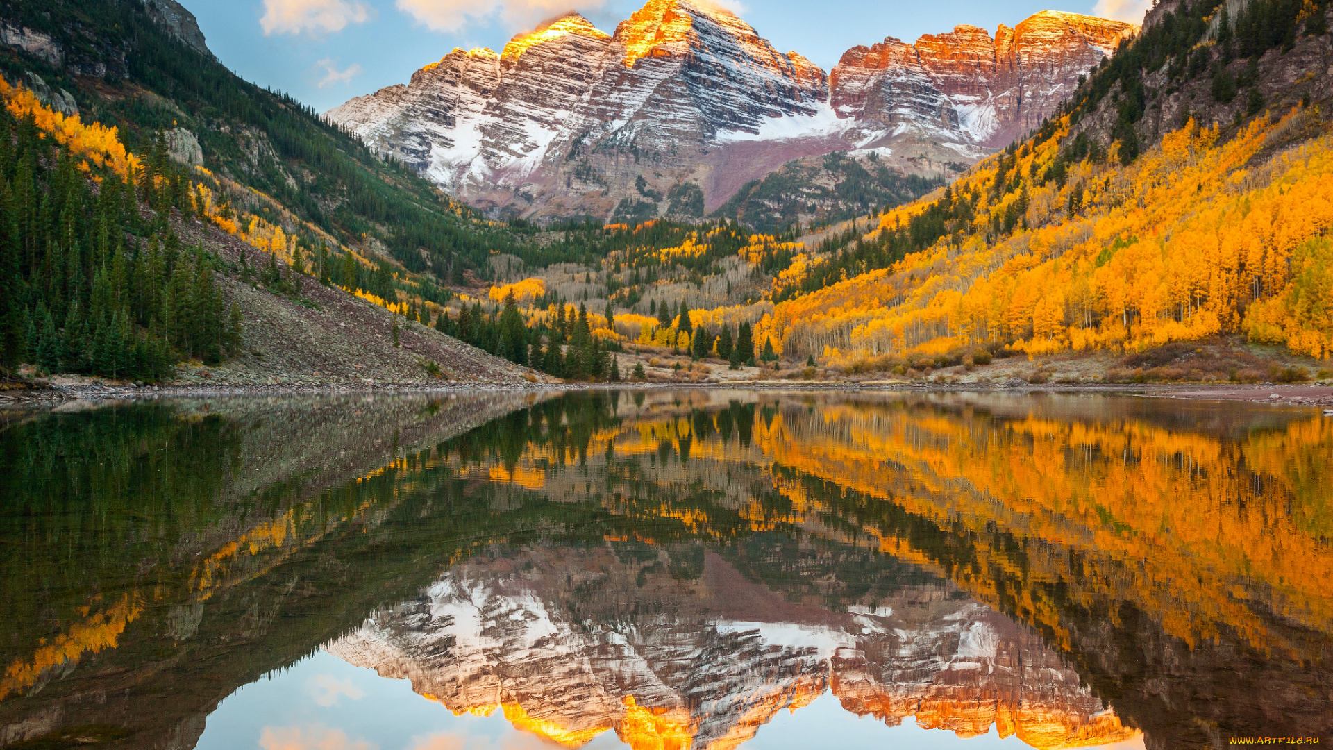 природа, реки, озера, колорадо, отражения, лес, озеро, maroon, bells, сша, штат, скалистые, горы, осень