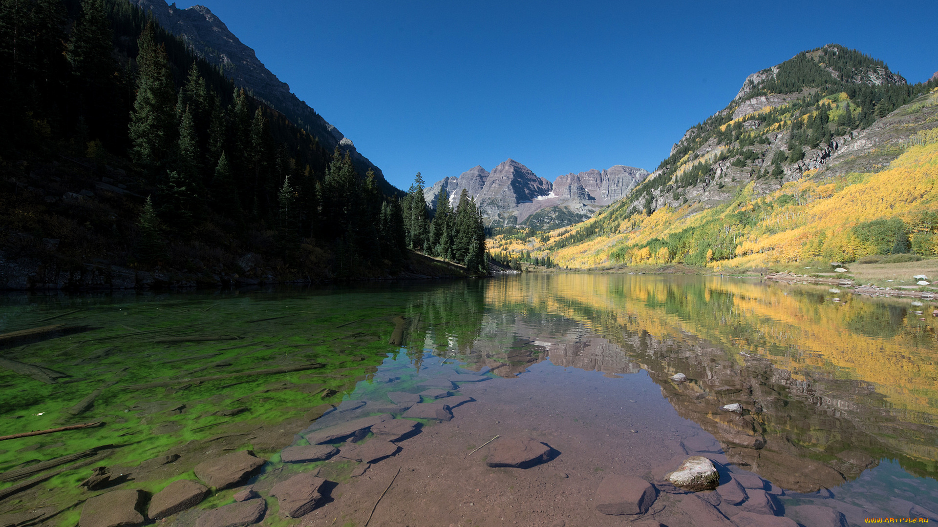 природа, реки, озера, небо, горы, озеро, деревья, осень, камни, вода, прозрачность