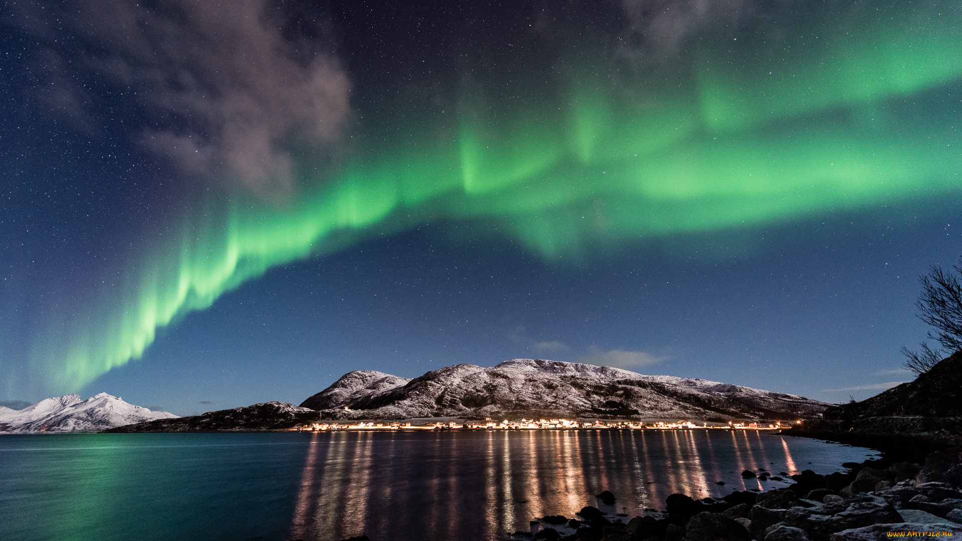 природа, северное, сияние, сполохи