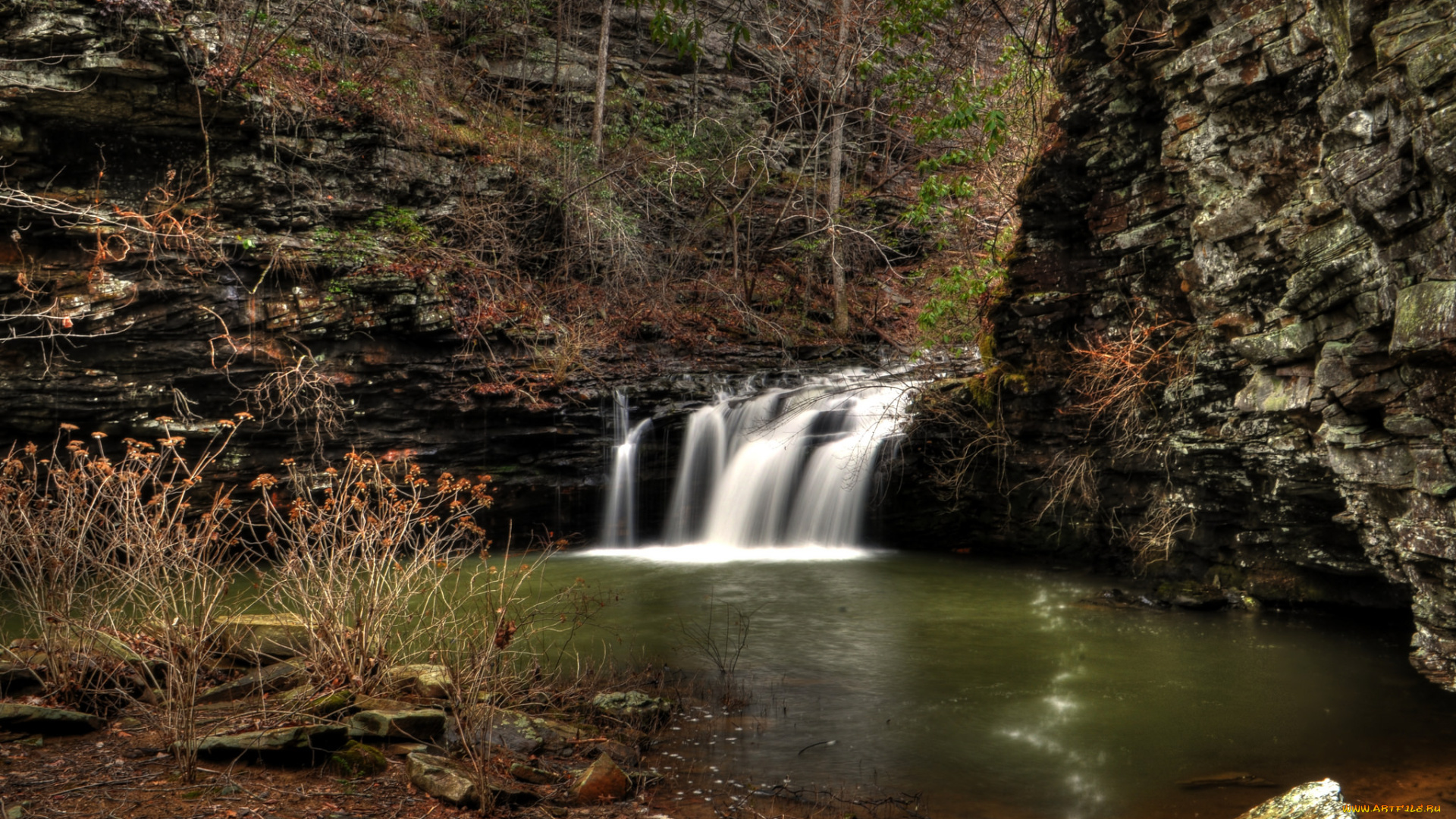 природа, водопады, лес, река, водопад