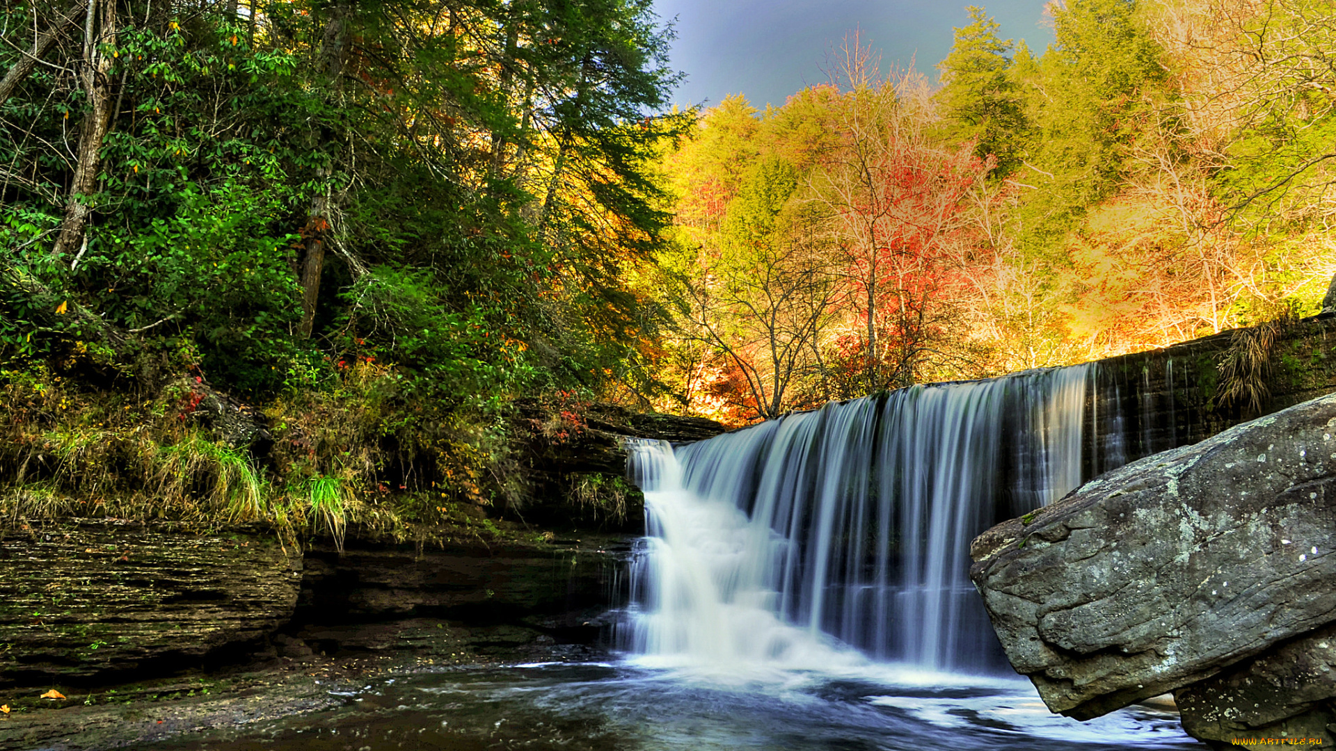 природа, водопады, река, лес, водопад