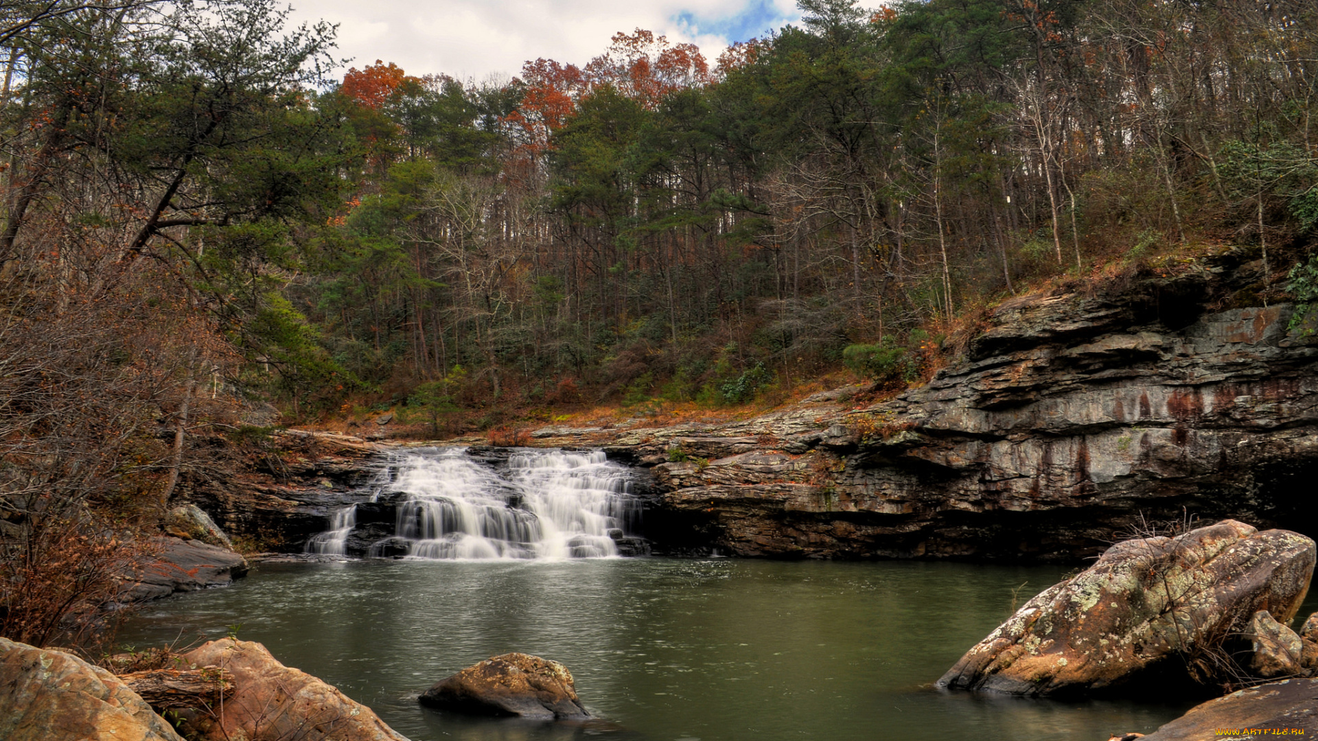 природа, водопады, водопад, лес, река