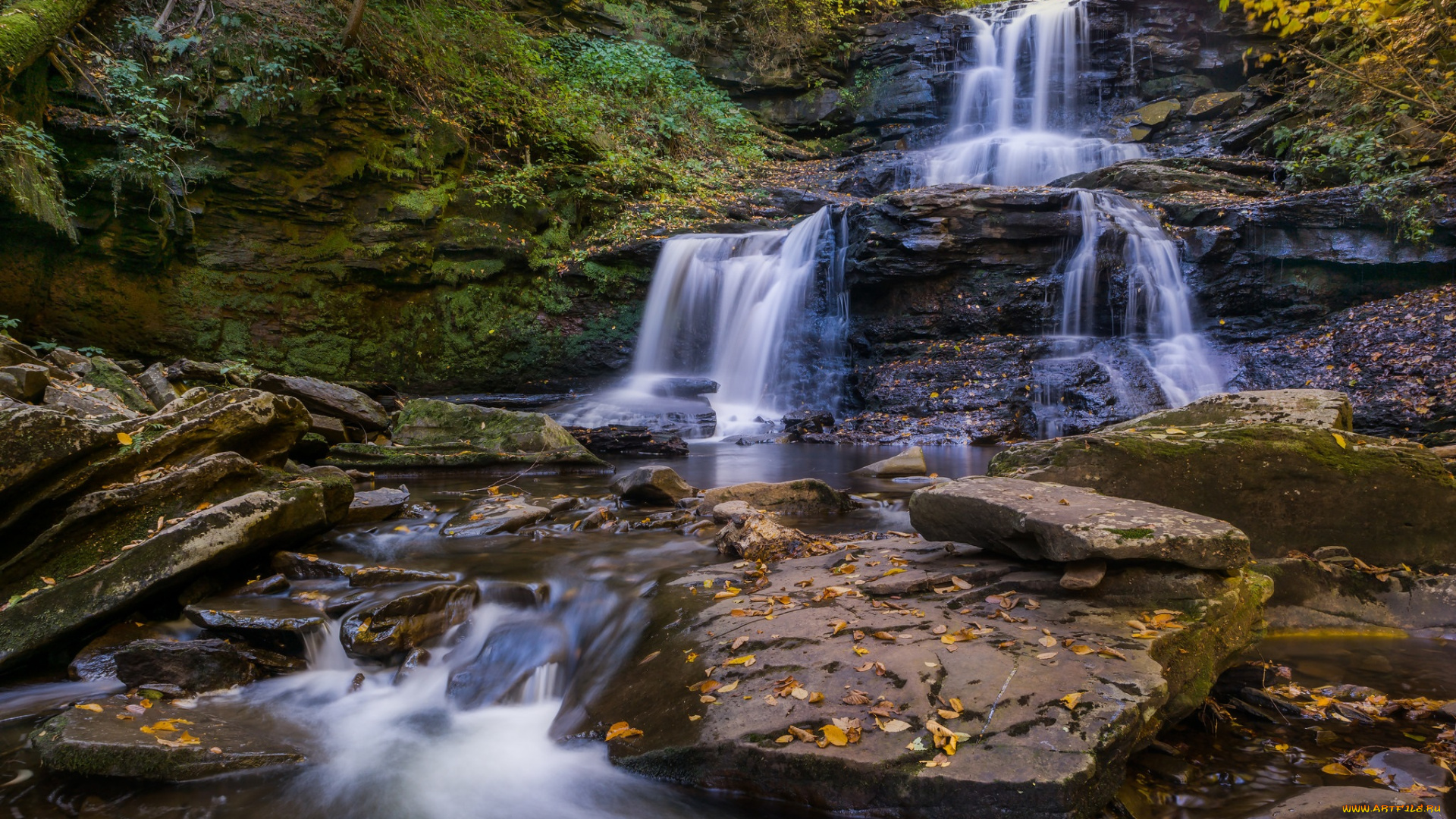природа, водопады, водопад, река, лес