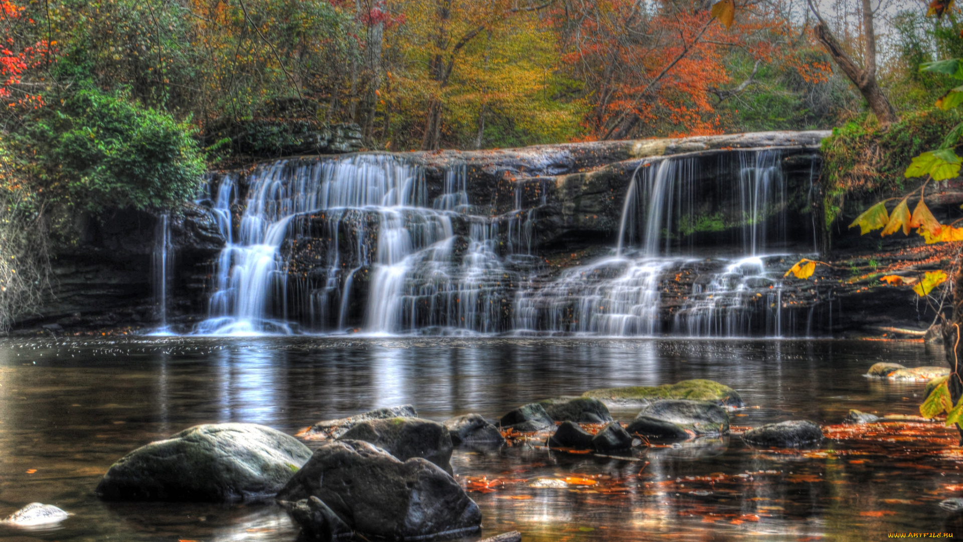 природа, водопады, водопад, река, лес