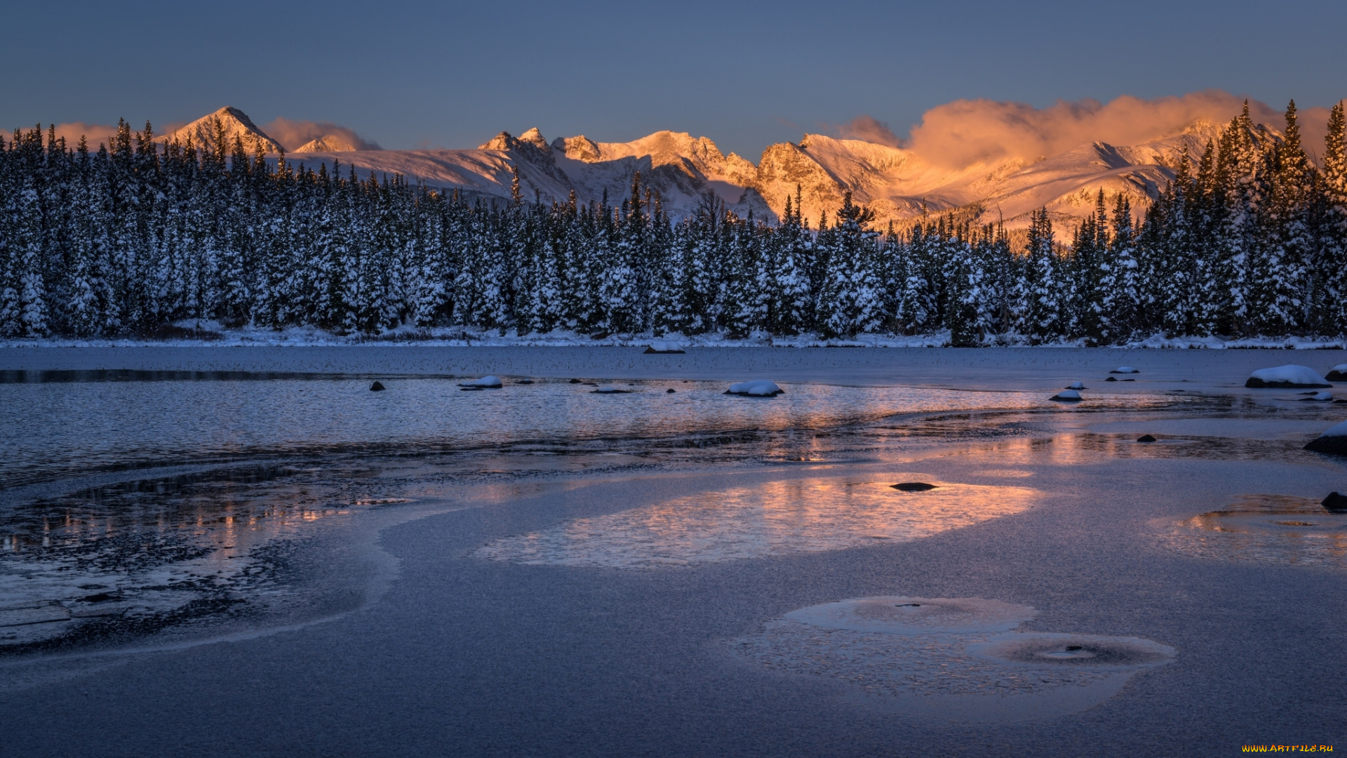 природа, зима, red, rock, lake, indian, peaks, ward, colorado, уорд, колорадо, озеро, горы, лес