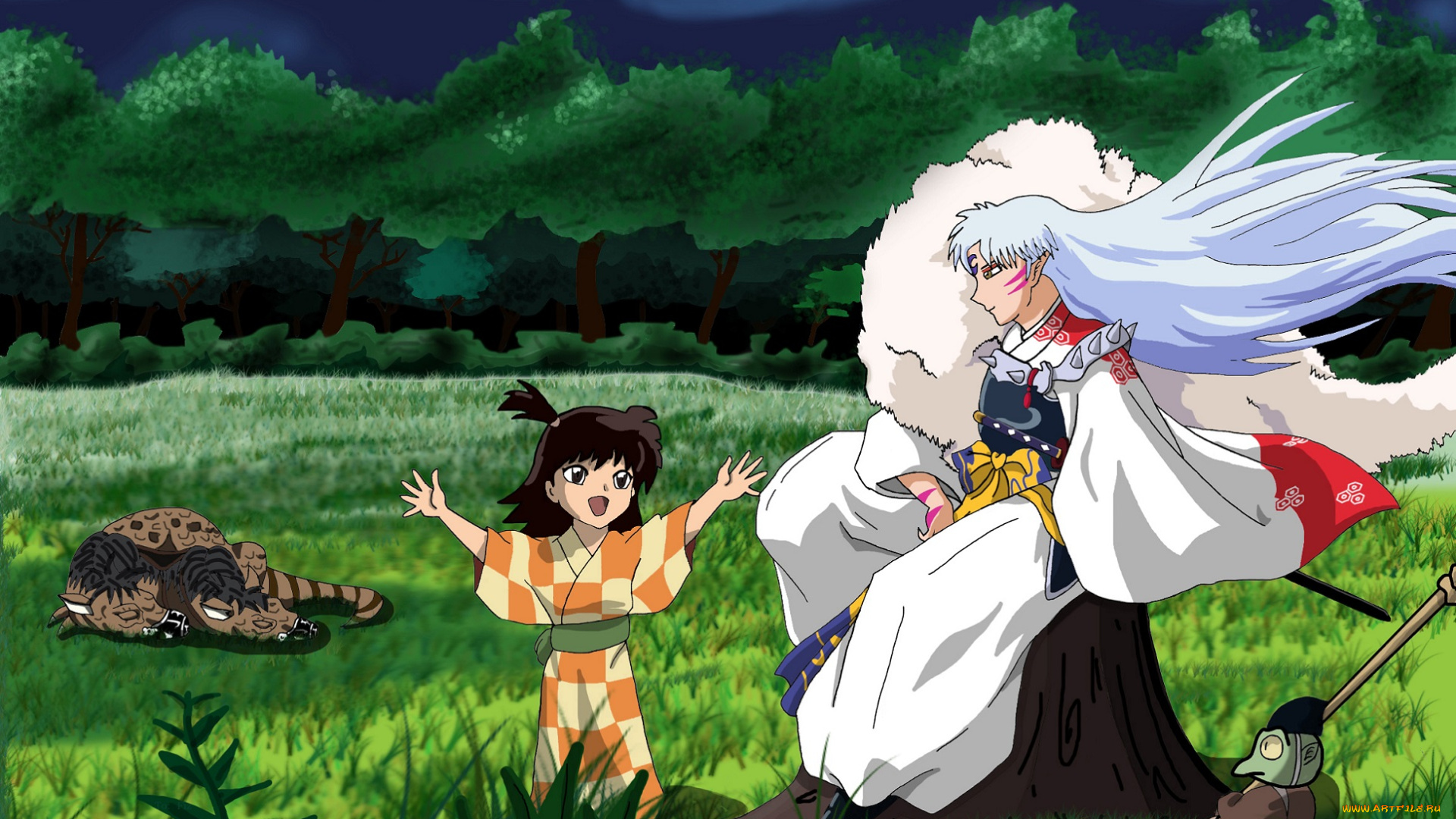 разное, арты, арт, аниме, инуяша, сешимару, демон-пёс, рин, природа