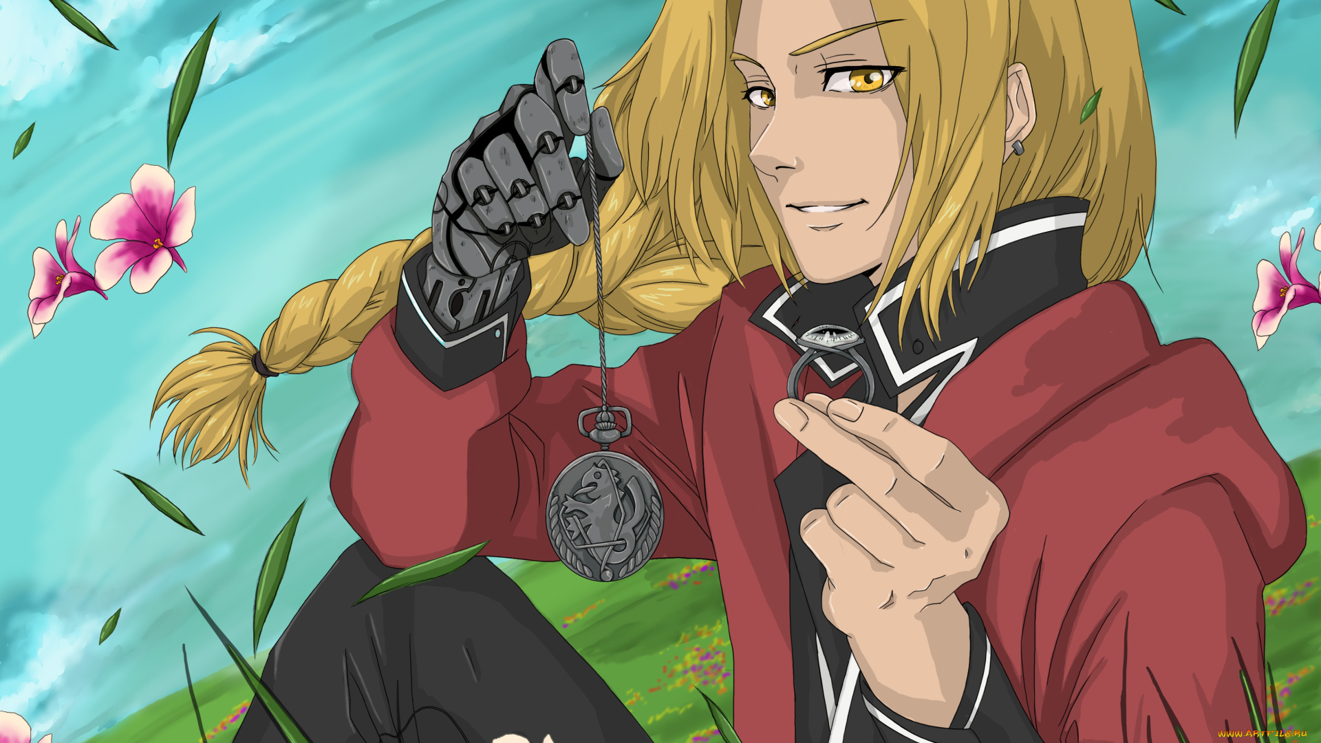 разное, арты, арт, парень, аниме, стальной, алхимик, цветы