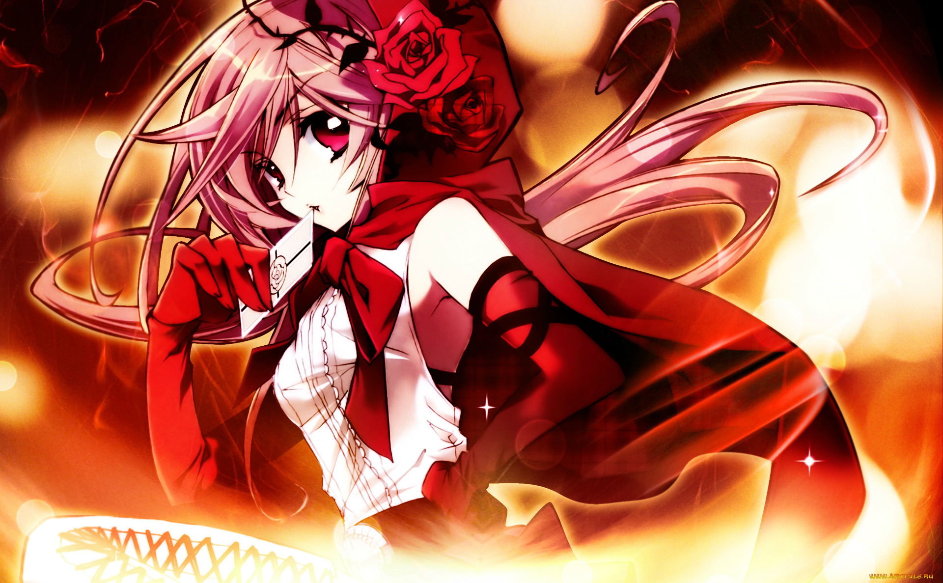 аниме, kiss, of, rose, princess, kiss, of, rose, princess, aya, shouoto, шипы, бант, art, розы, карточка, перчатки, anise, yumamoto