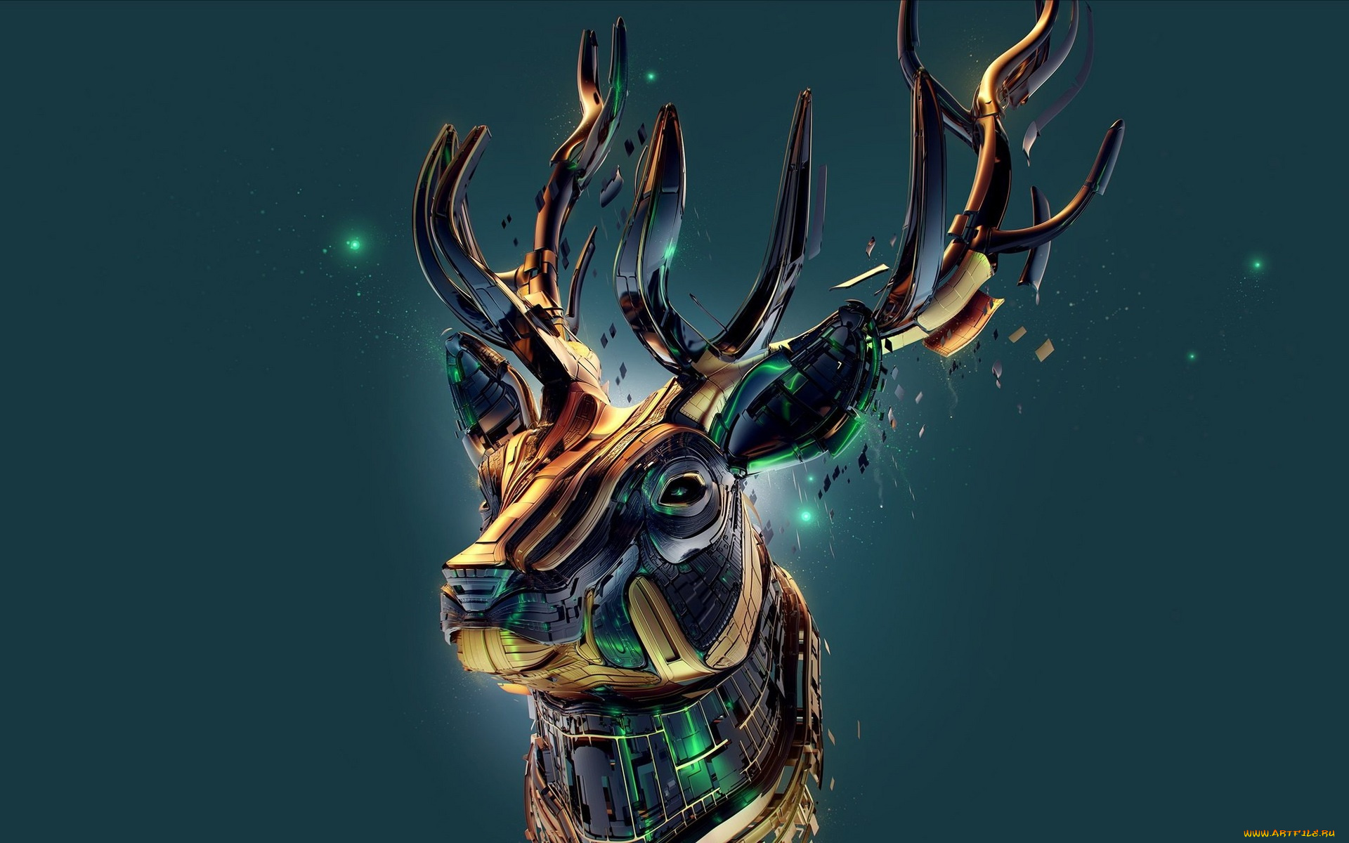 3д, графика, животные, , animals, рога, пластины, биоробот, олень