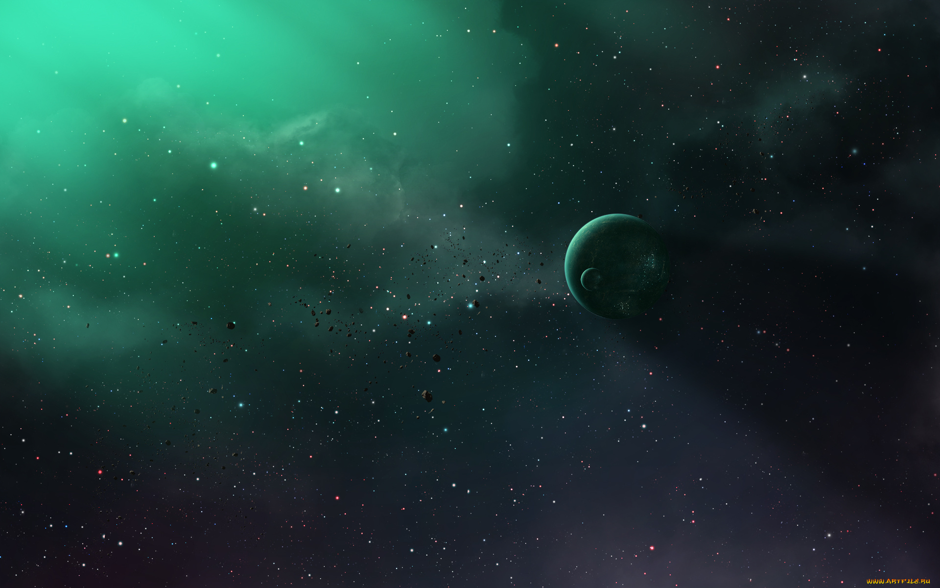 космос, арт, астероиды, галактика, звезды, вселенная, планеты