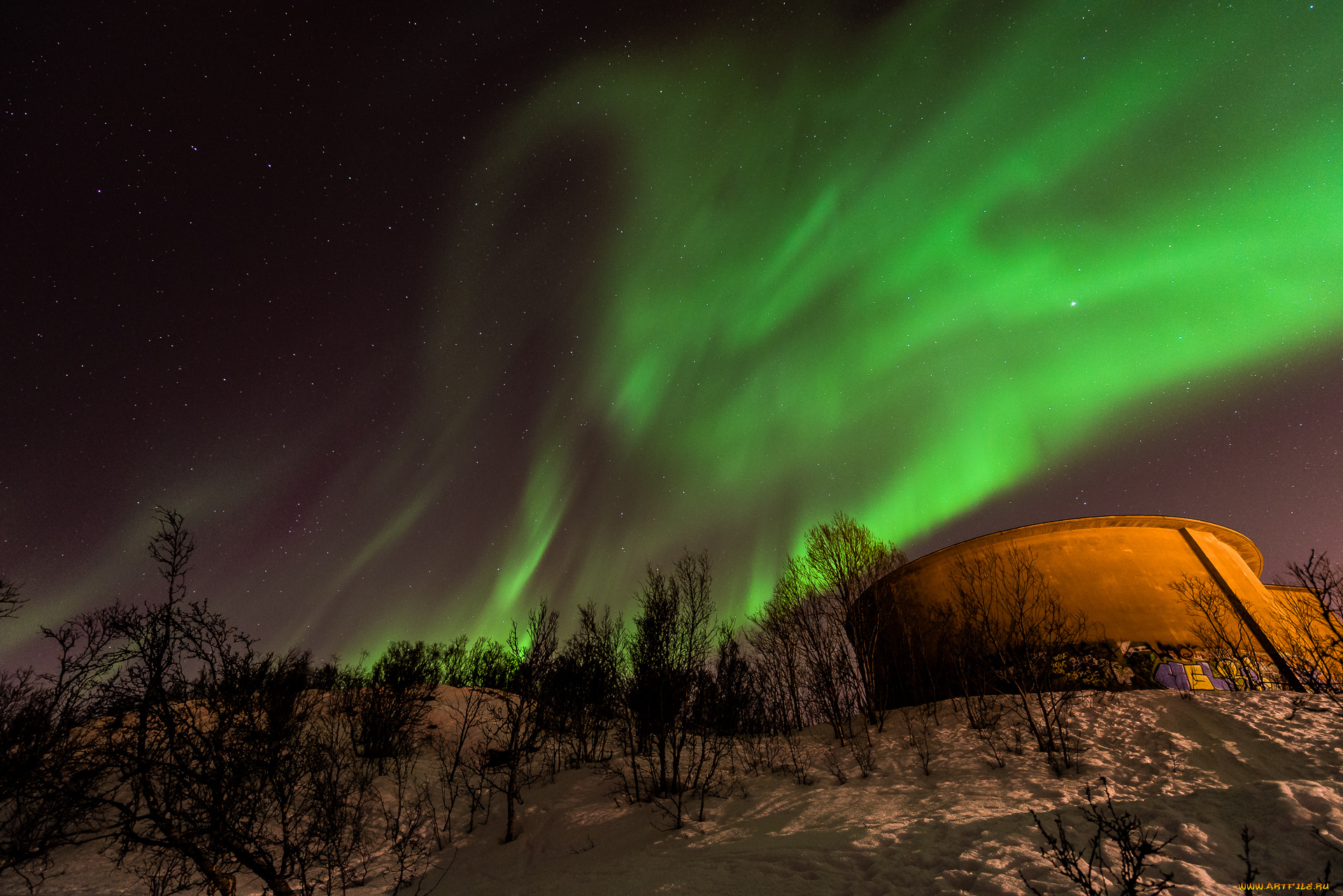 природа, северное, сияние, сполохи