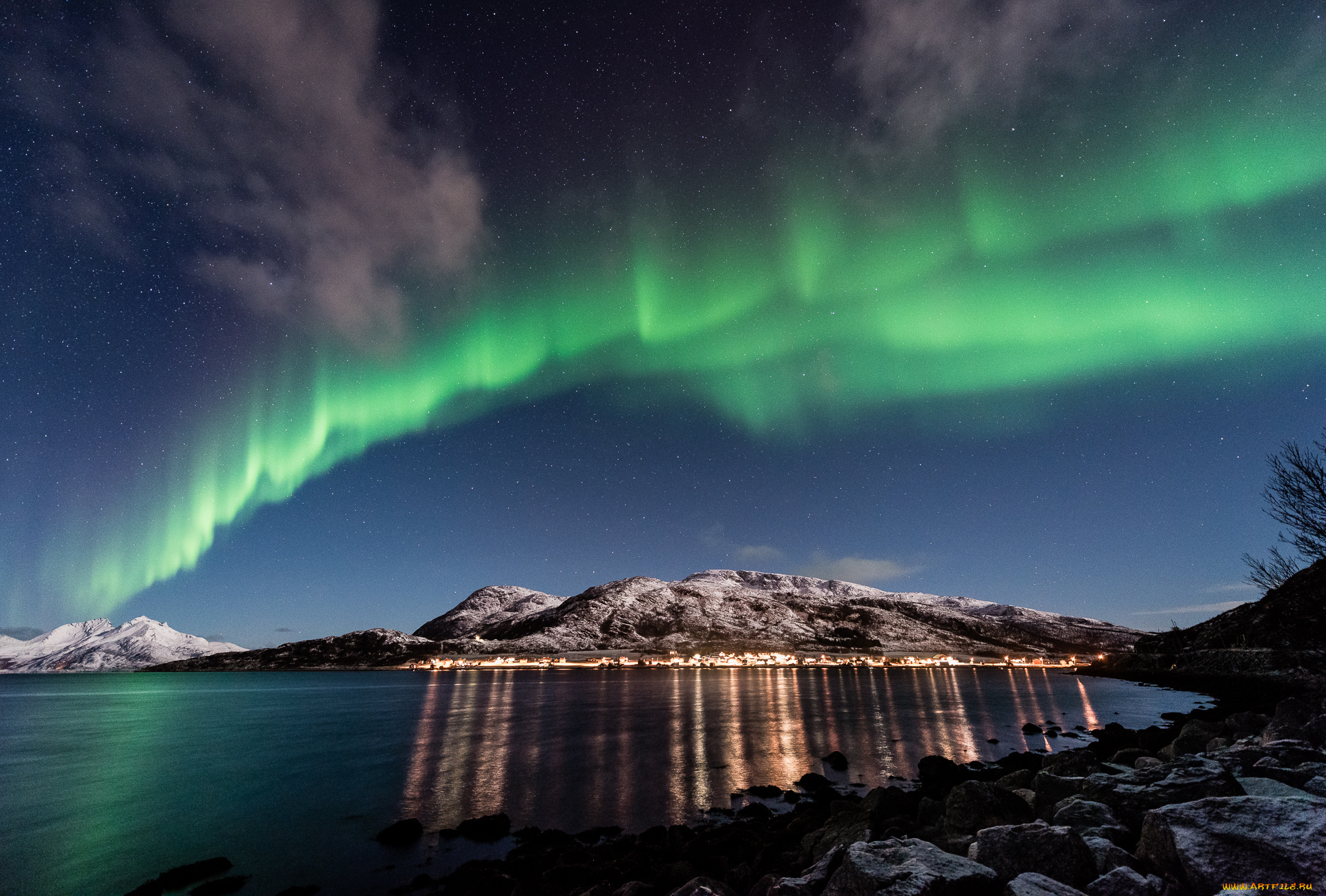 природа, северное, сияние, сполохи