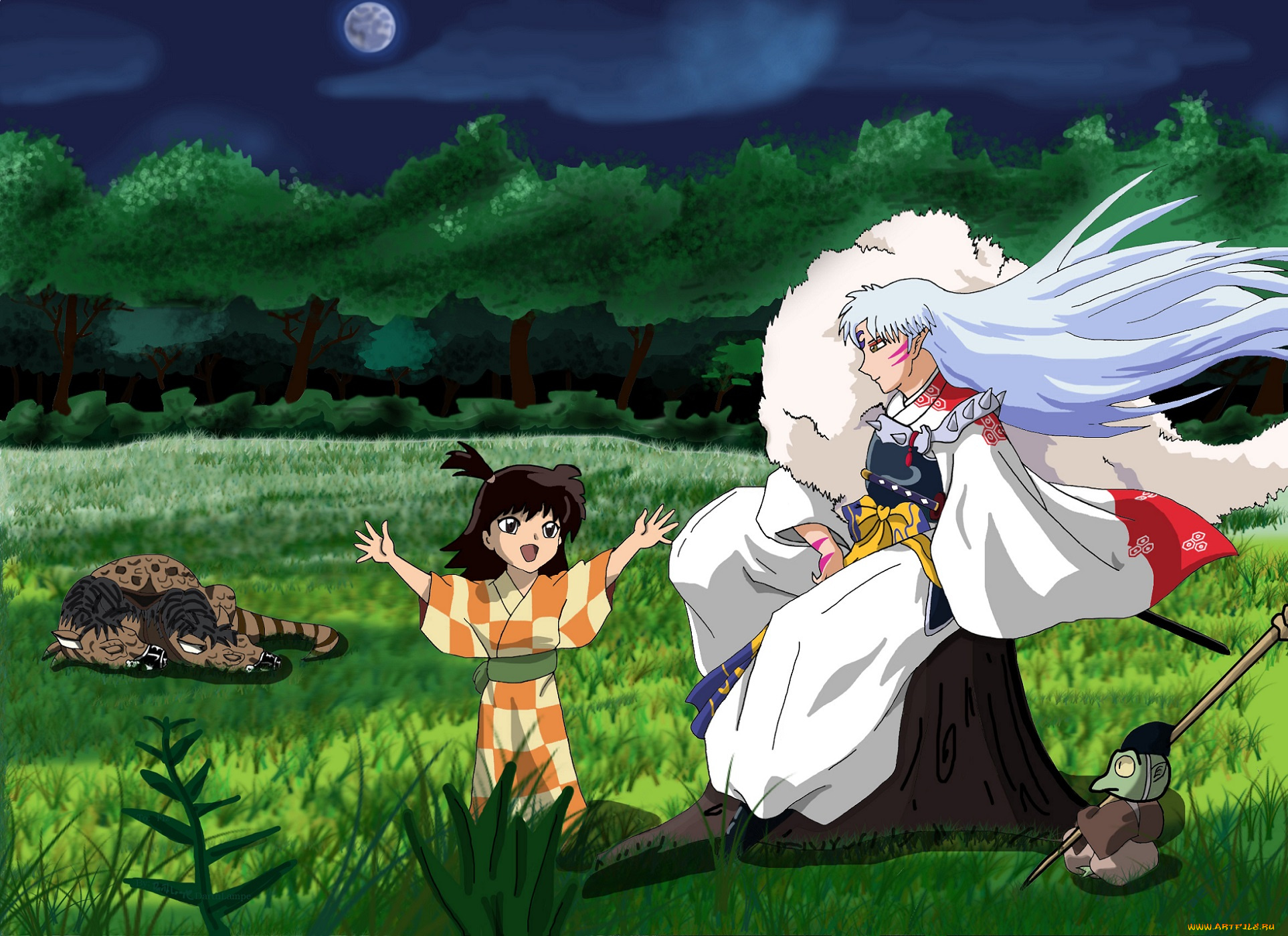 разное, арты, арт, аниме, инуяша, сешимару, демон-пёс, рин, природа