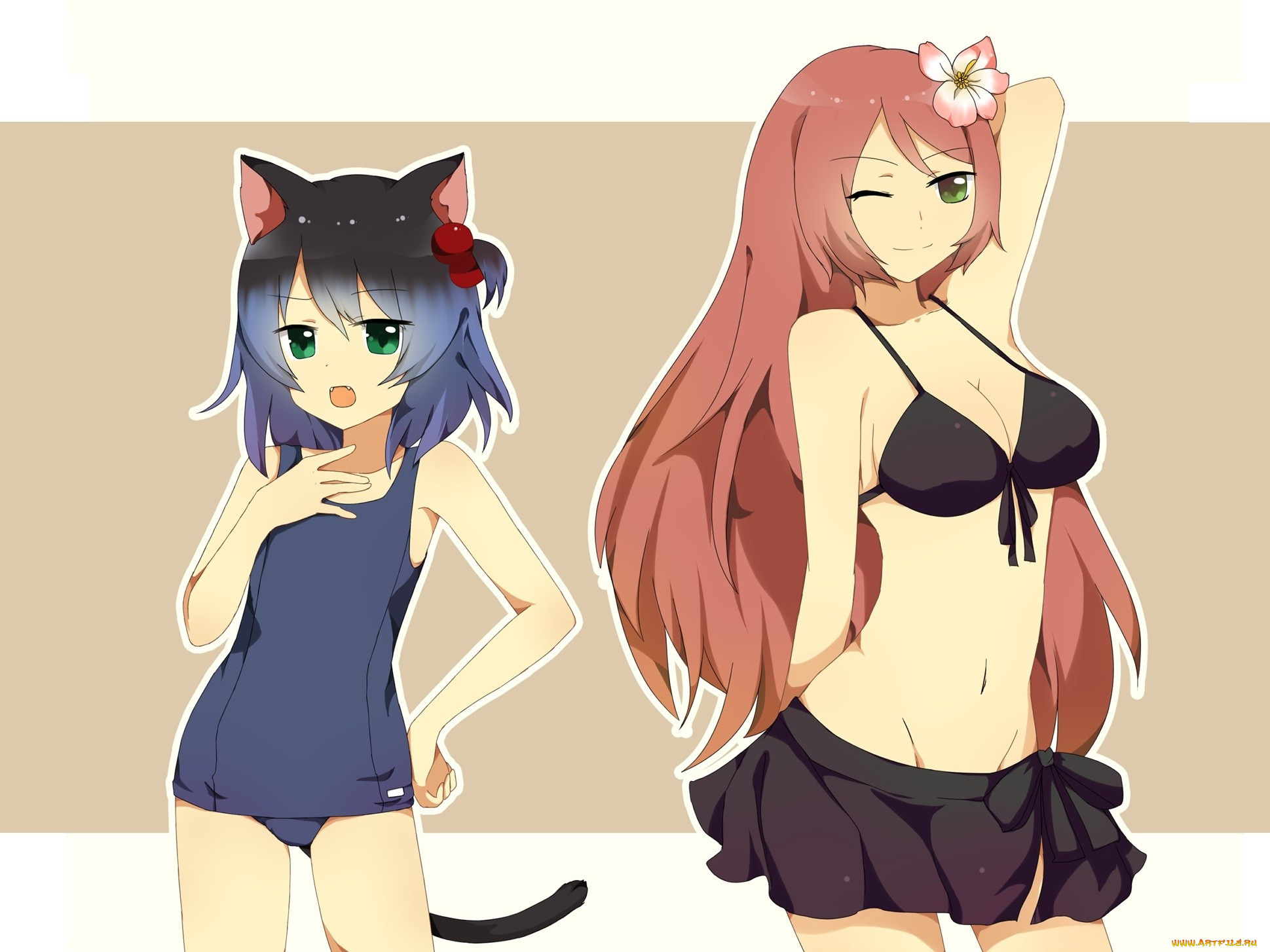 аниме, животные, , существа, взгляд, девушки, фон