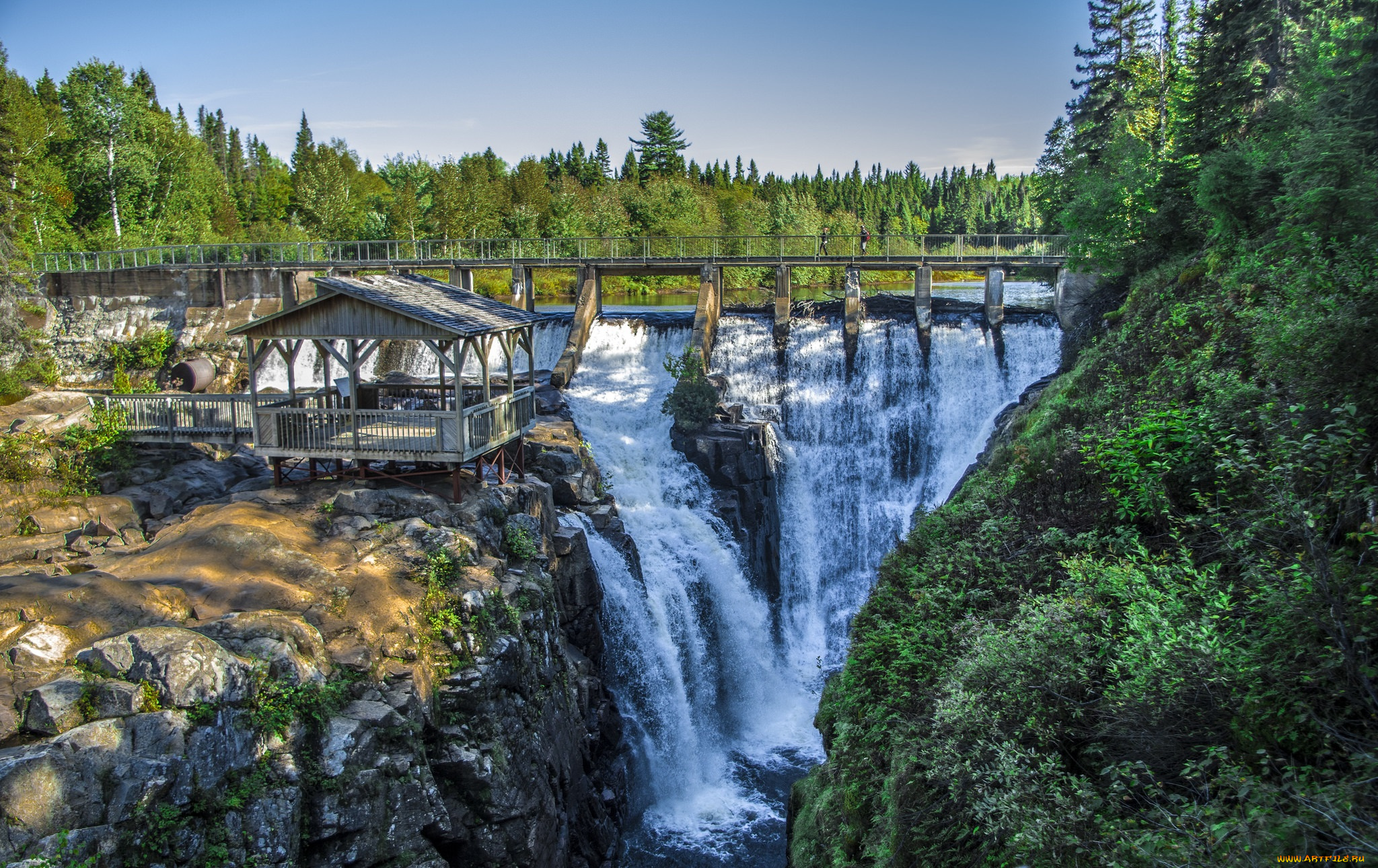 природа, водопады, река, лес, водопад